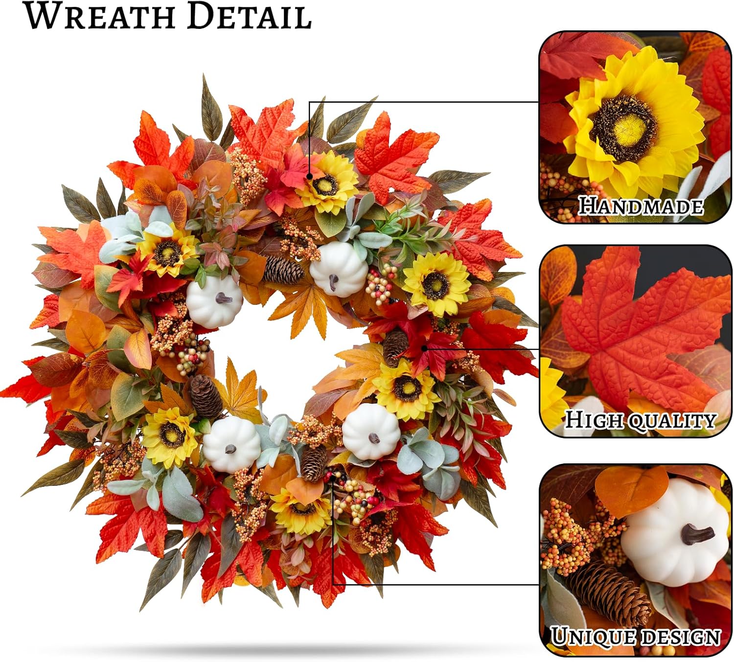 Pinkpuii 24 Inch Fall Wreath for Front Door