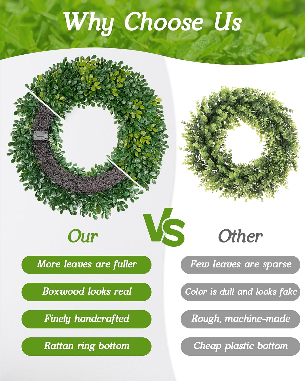 Vlorart 20 Inch Artificial Boxwood Wreath for Front Door