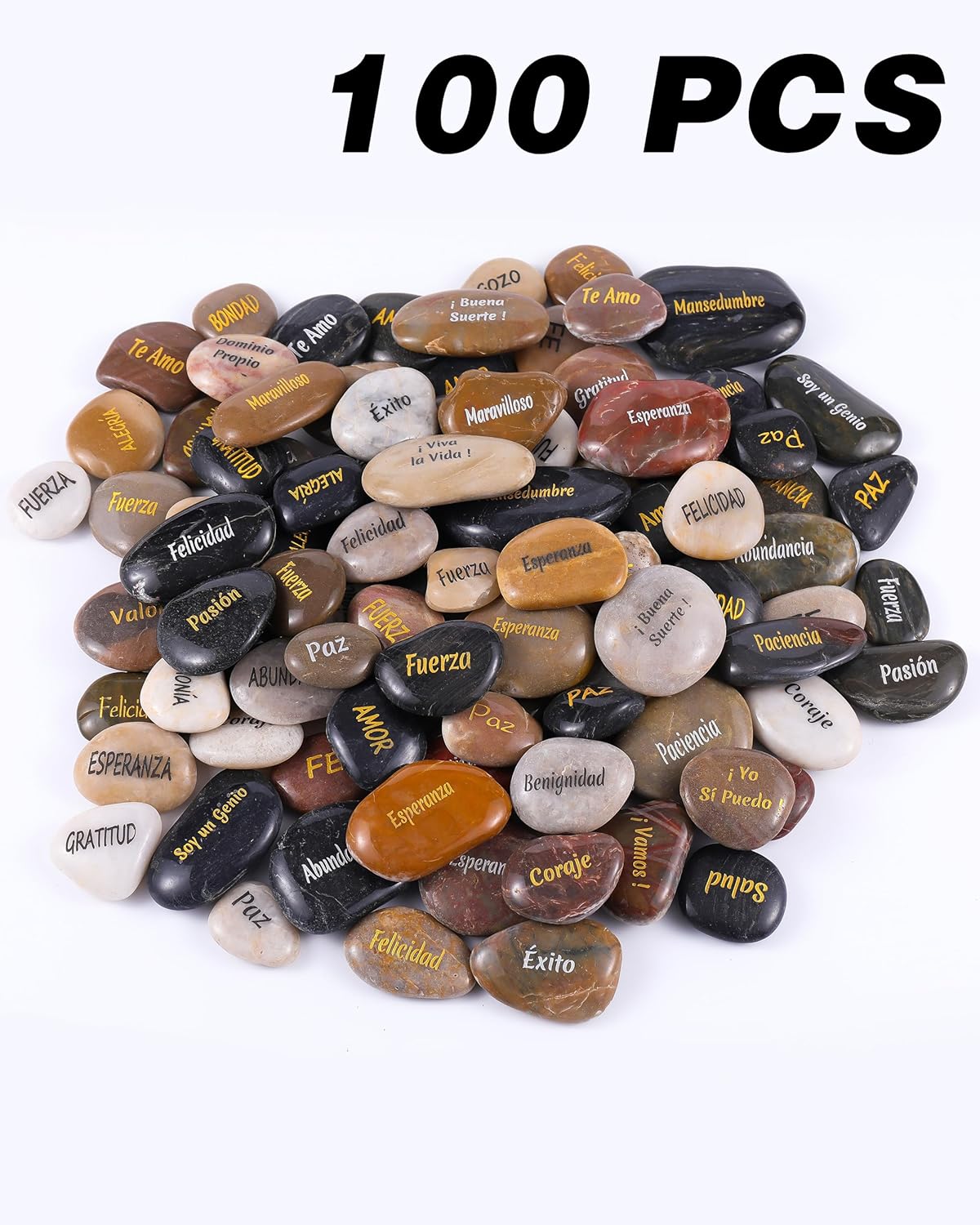 ROCKIMPACT 100 Pieces Spanish Engraved Stones for Motivation and Inspiration