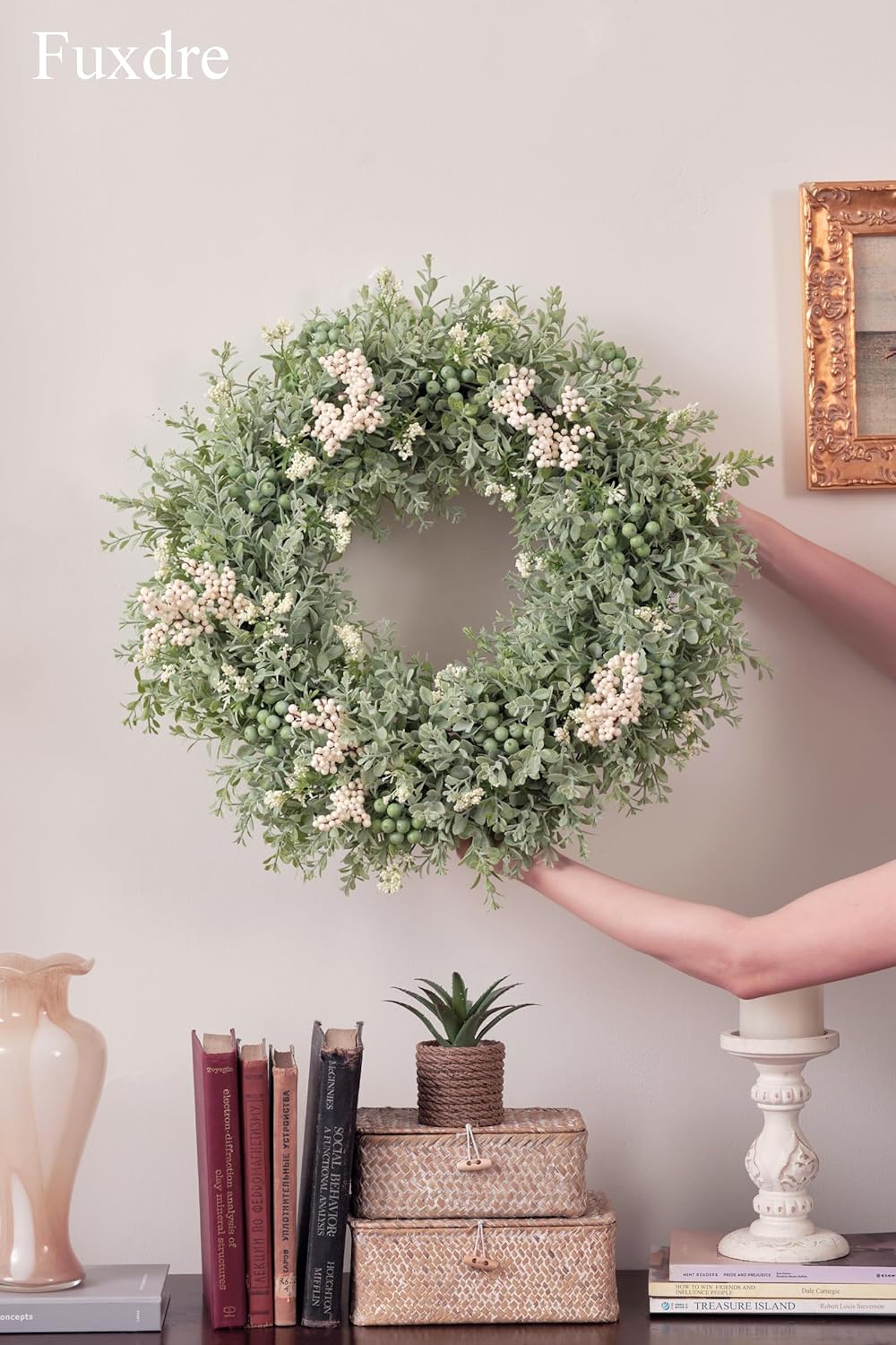 Realistic Artificial Eucalyptus Wreath for Front Door