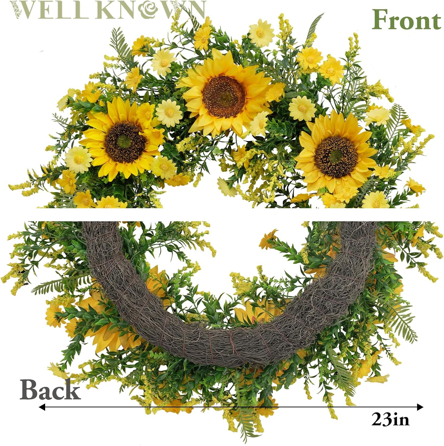 21 Inch Yellow Silk Sunflower Wreath for Front Door