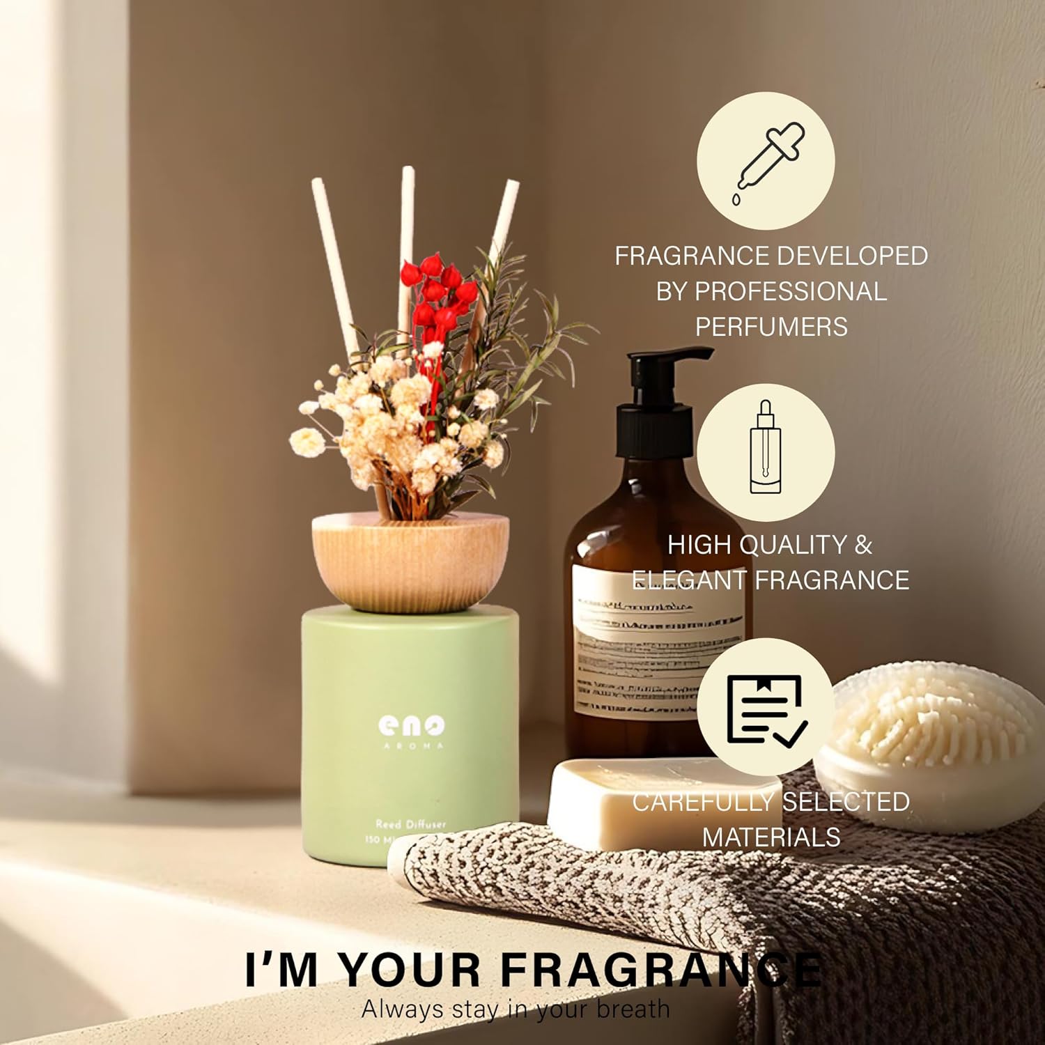 SOXCOMFY Reed Diffuser Set with Dried Flowers 1
