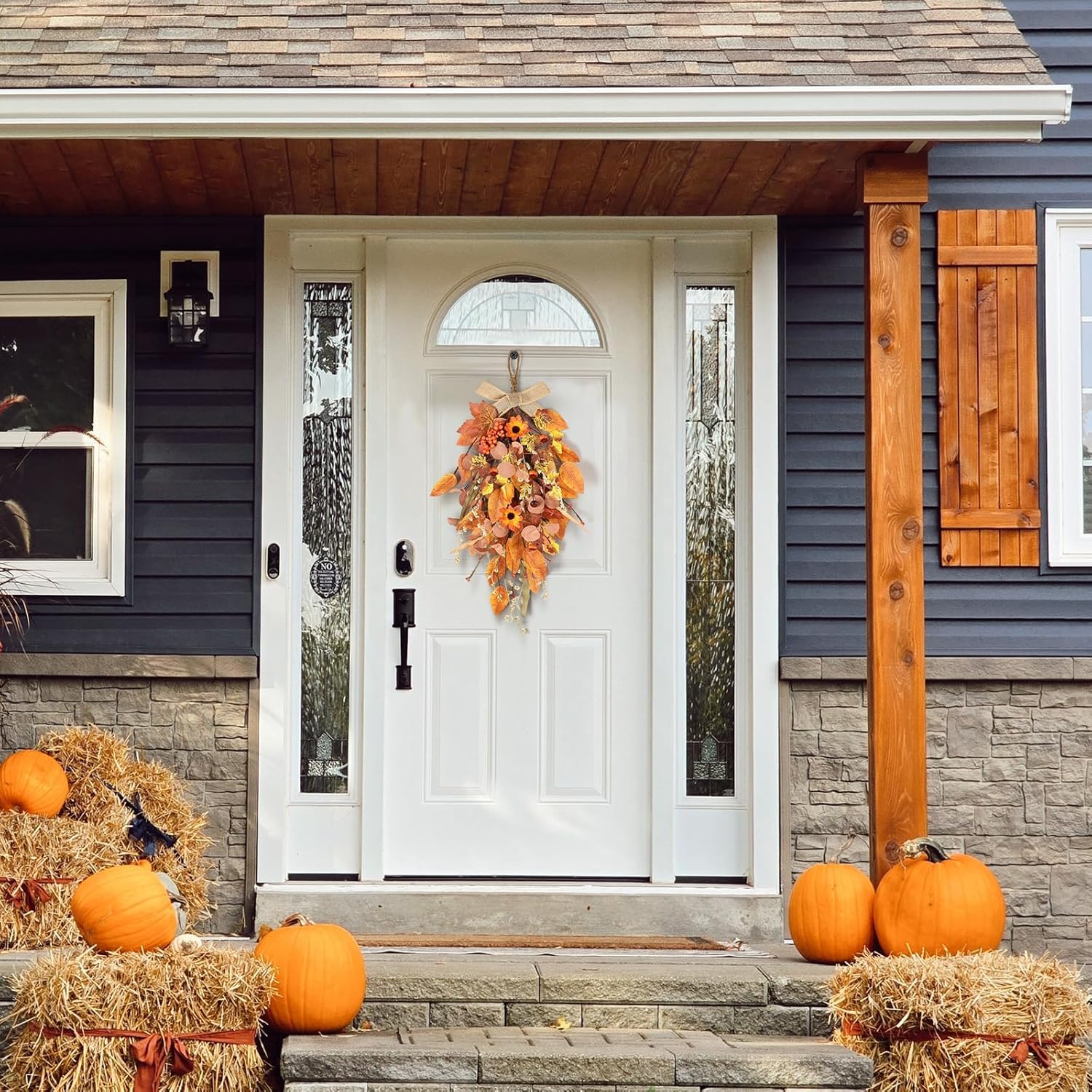 2 Pcs 24 Autumn Harvest Teardrop Wreath for Front Door