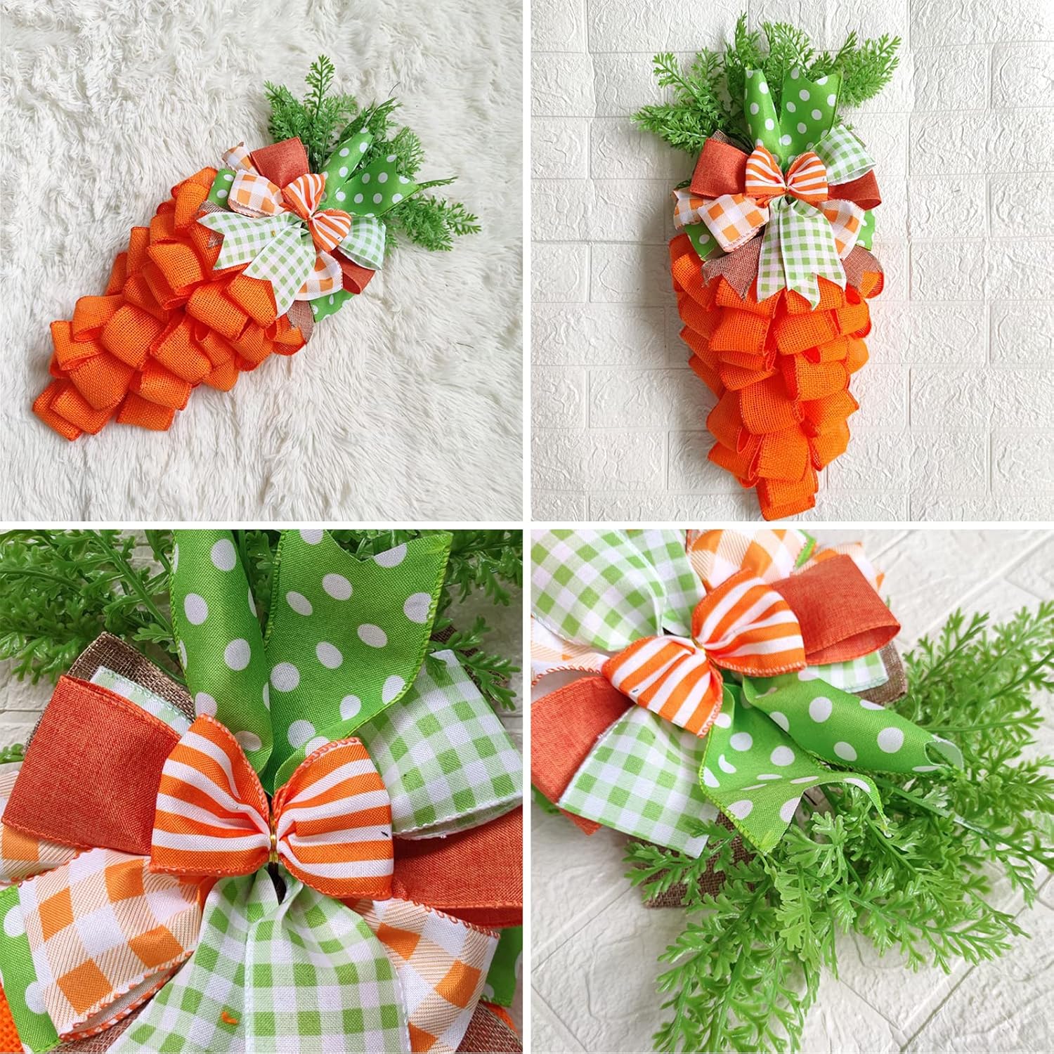 Easter Carrot Wreath with Striped Bow Front Door Decor