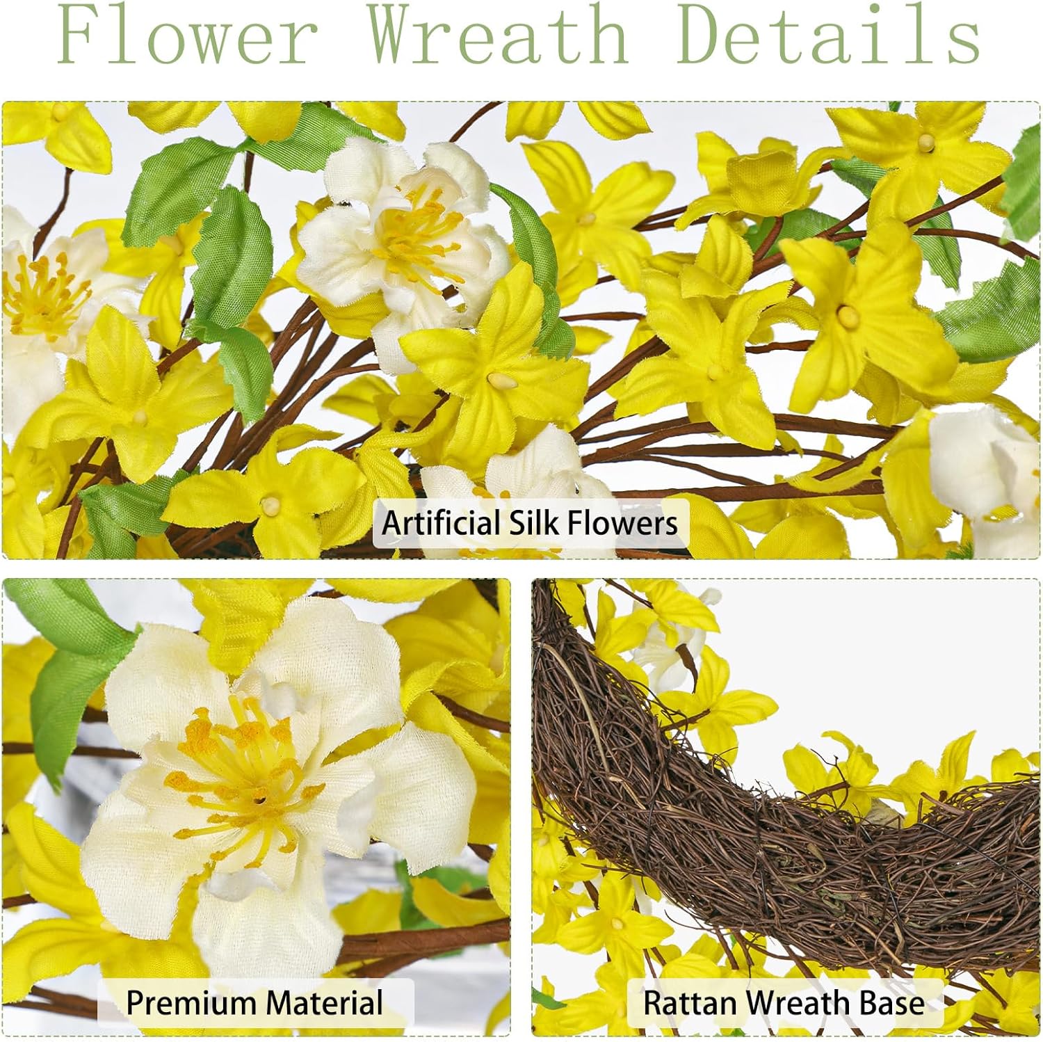 DILATATA 20 Inch Artificial Forsythia Wreath with Daisy