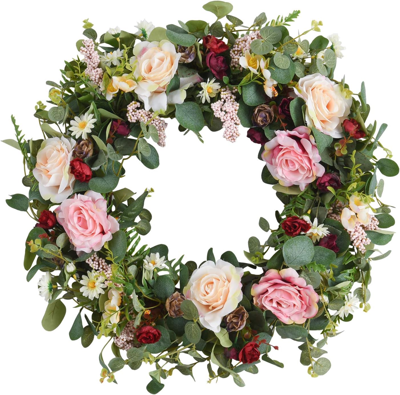 WANNA-CUL 24 Inch Spring Rose Wreath for Front Door