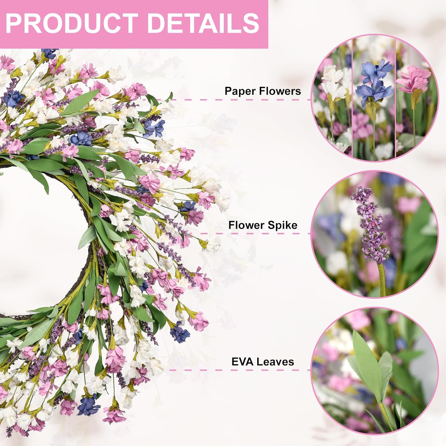 Artgar 26 Inch Spring Wreath for Front Door - Purple Blue