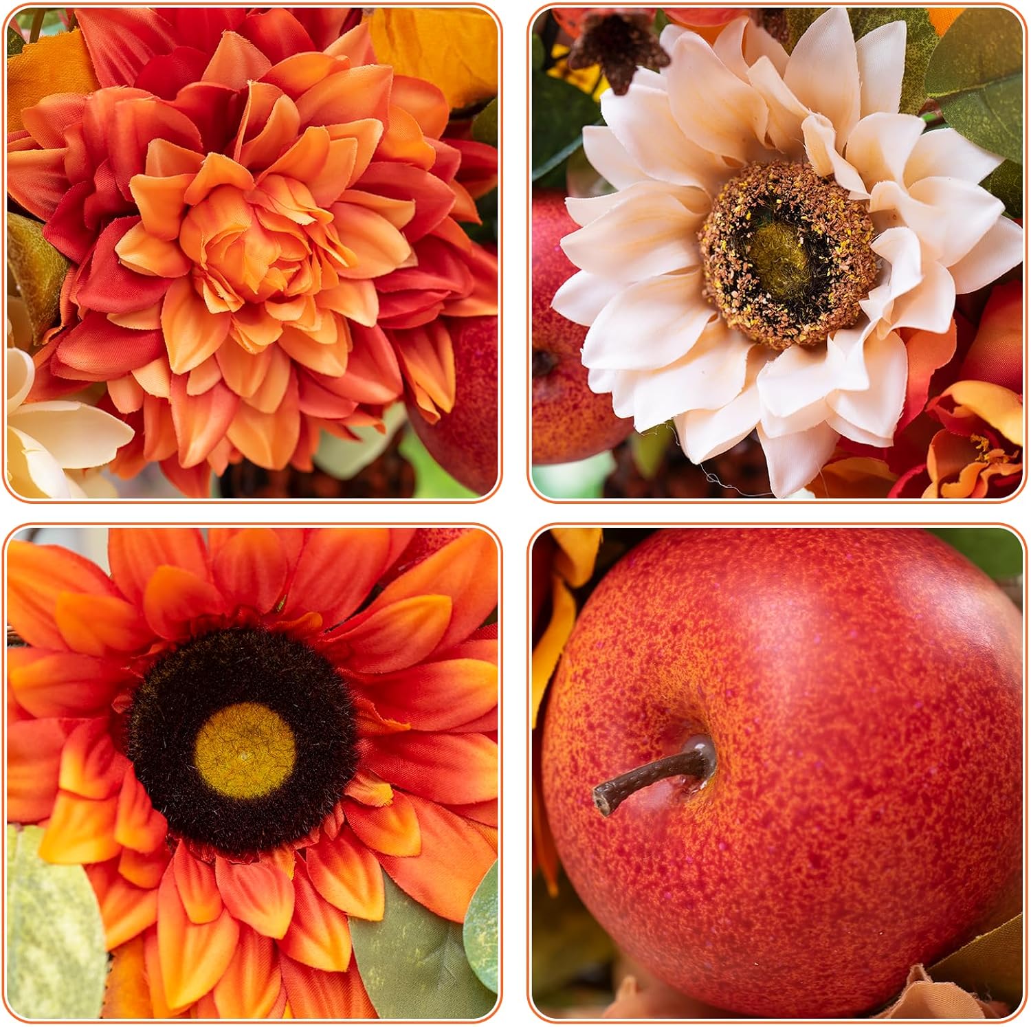24 Inch Fall Wreath with Artificial Apples Dahlias and Sunflowers