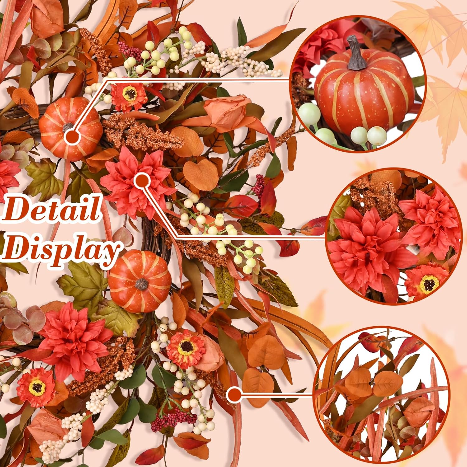 Montekin 24 Inch Fall Wreath with Mixed Leaves and Wildflowers
