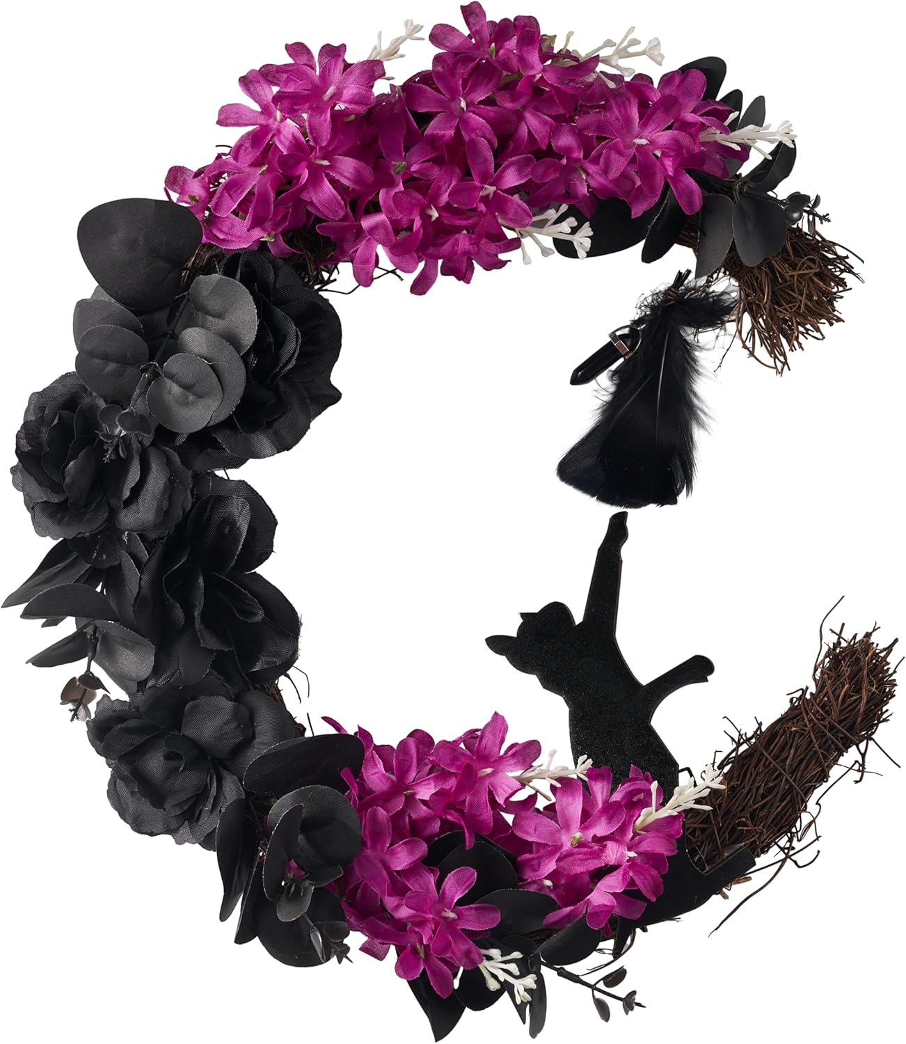 JOYIN Halloween Wreath Black Cat Moon Grapevine Decor