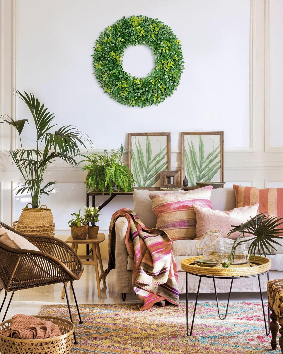 Vlorart 20 Inch Artificial Boxwood Wreath for Front Door