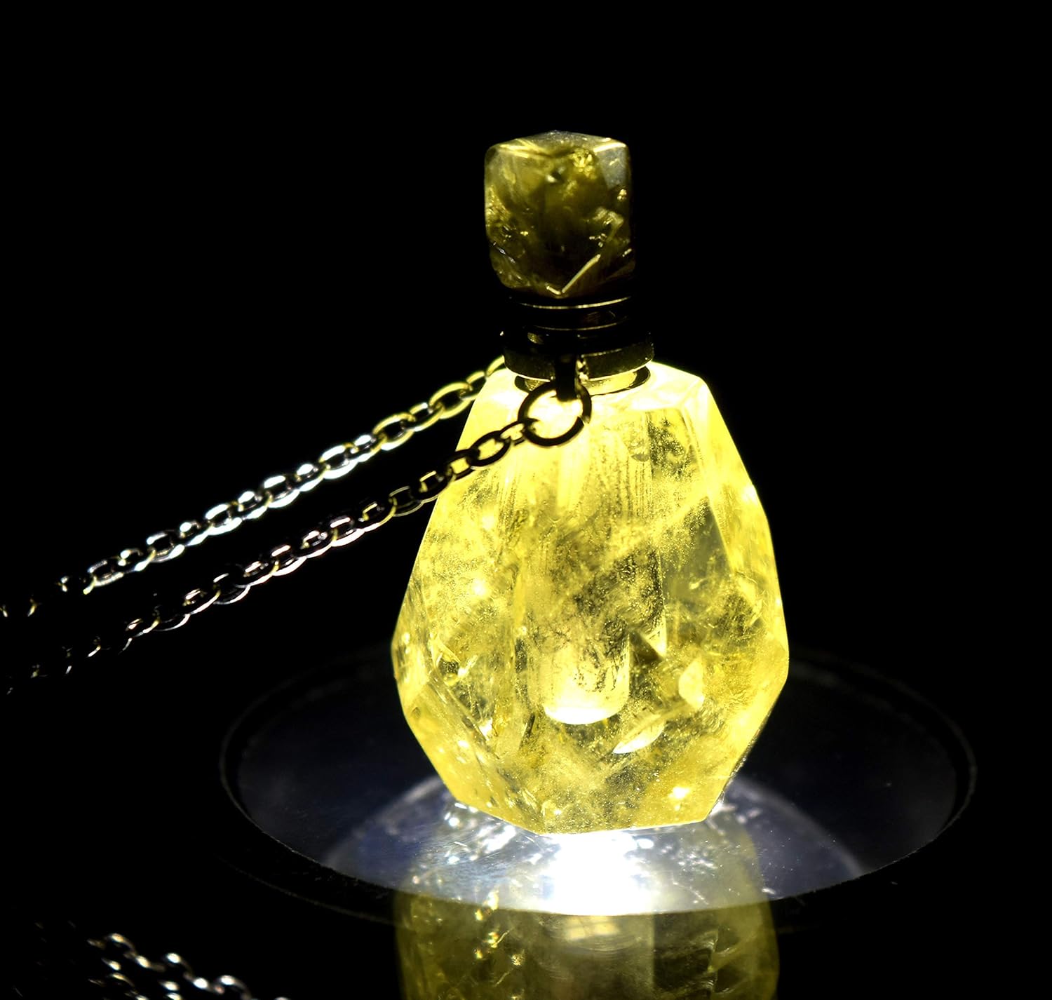 33mm Golden Citrine Mini Perfume Carved Bottle with Chain