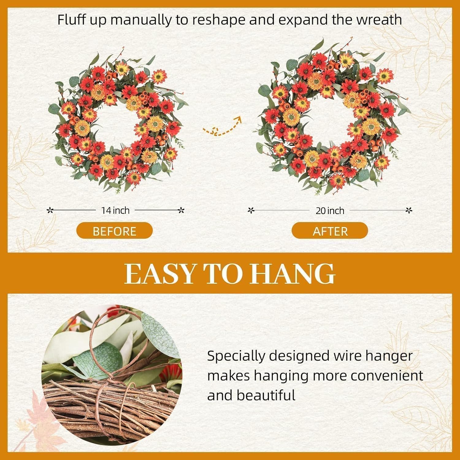Hometrance 22 Inch Autumn Wreath for Front Door
