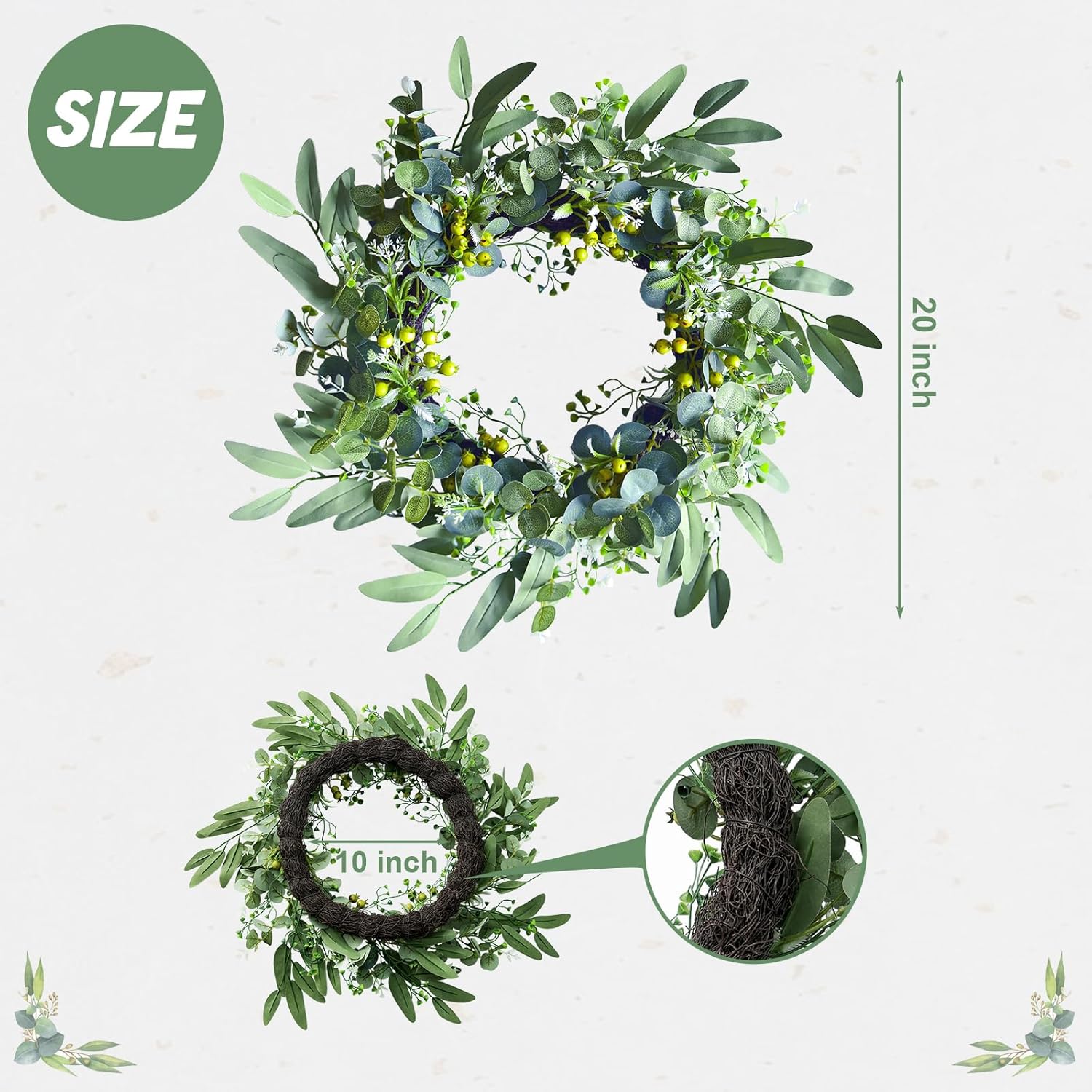 Eucalyptus Wreath for Front Door 20 in All Seasons