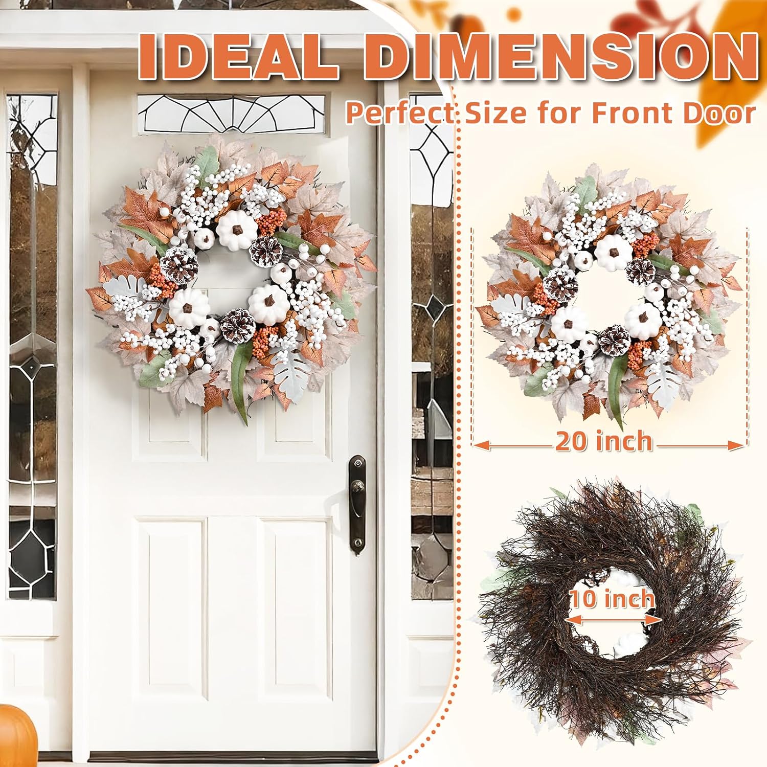 Yastouay 20 Inch Fall Wreath with Lights