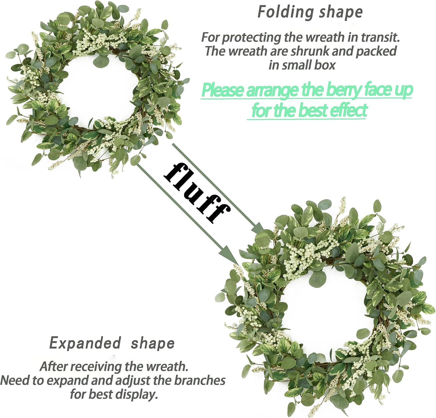 20 Inch Green Eucalyptus Wreath with Berry