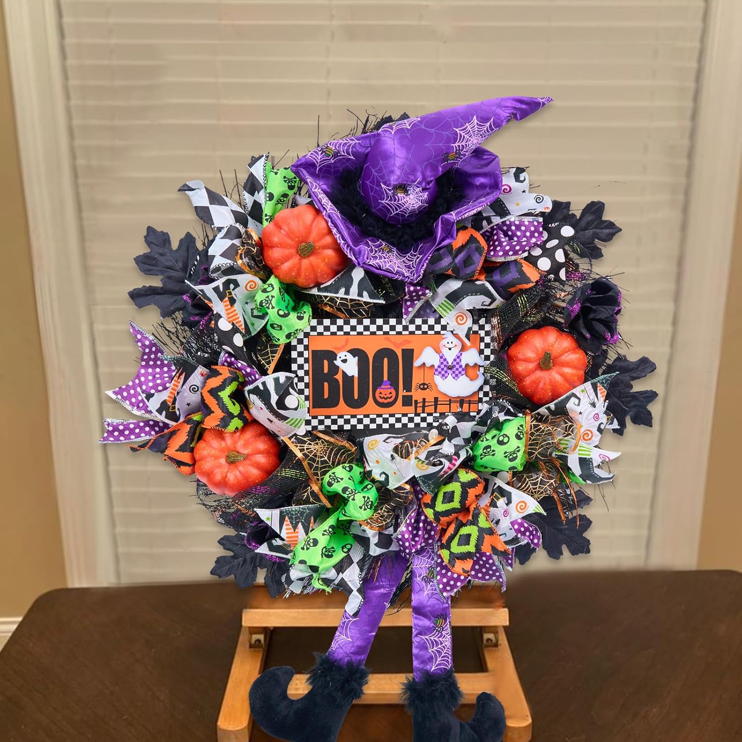 20 Inch Halloween Wreath with Witch Legs and Pumpkins