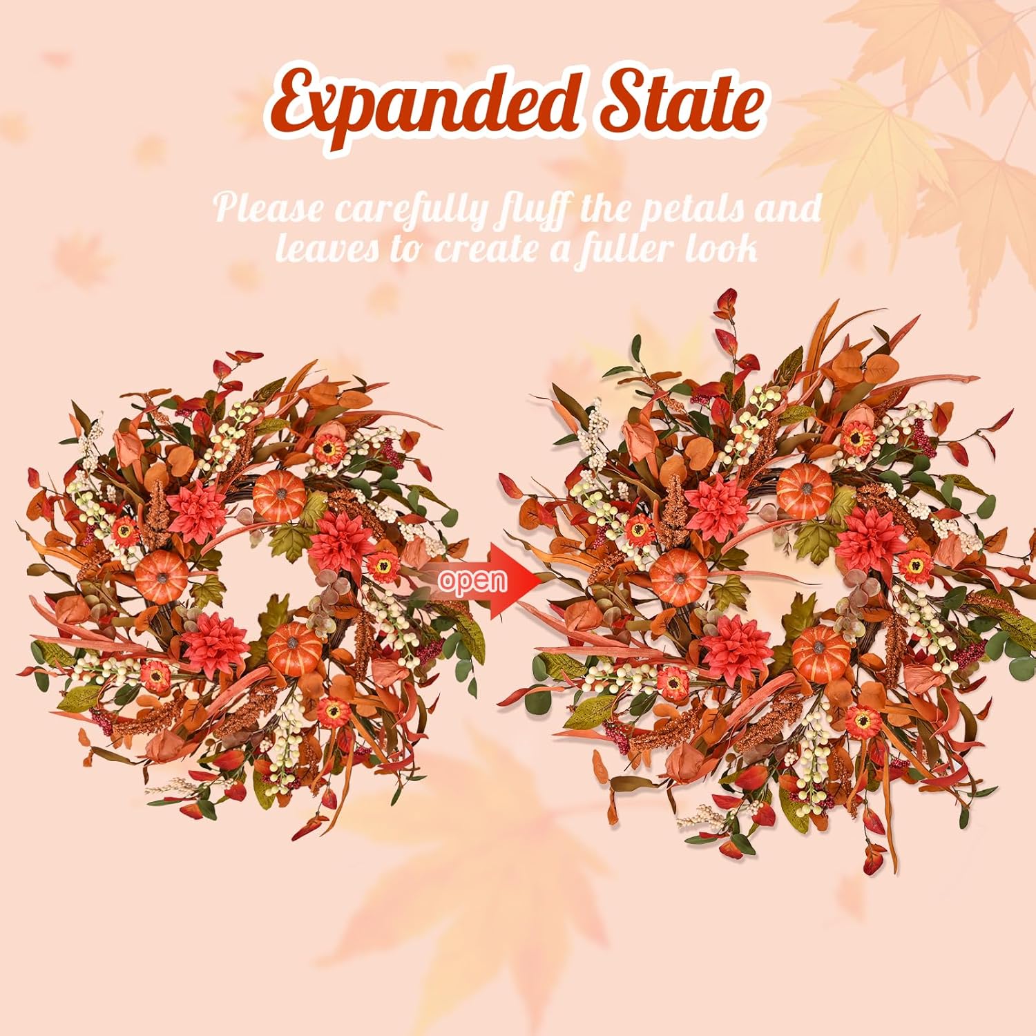 Montekin 24 Inch Fall Wreath with Mixed Leaves and Wildflowers