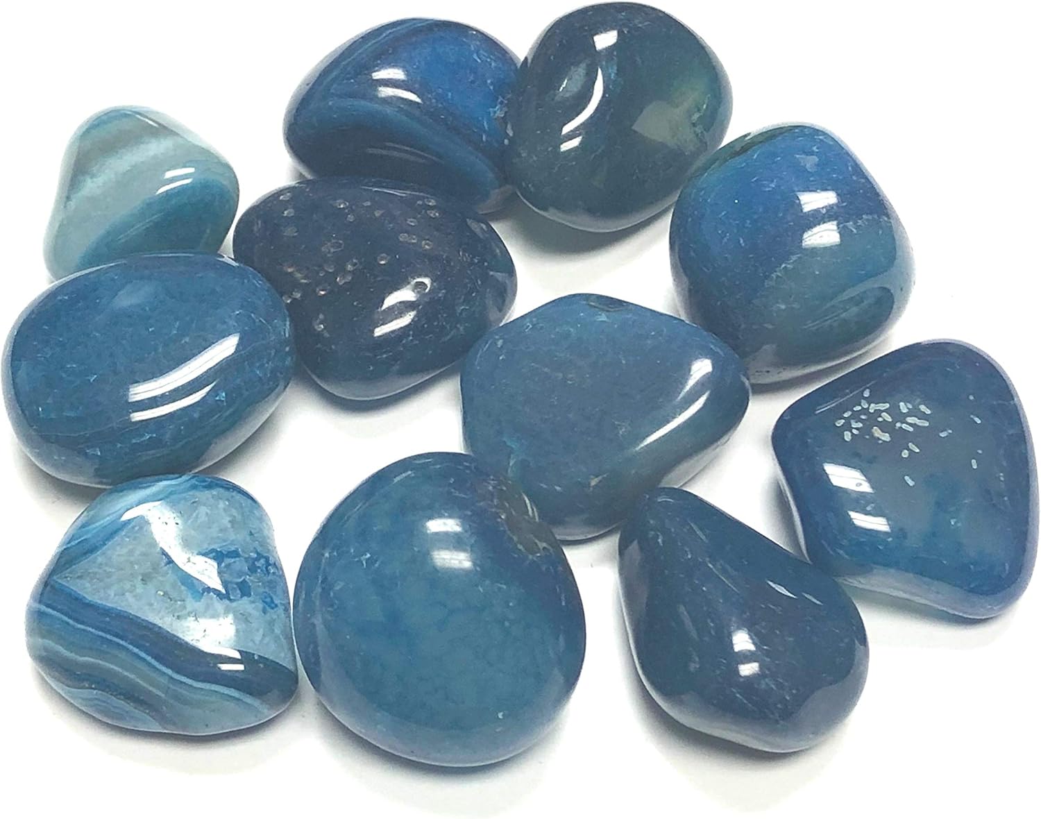 Tumbled Dyed Agate Stones with Velvet Bag - 1 Inch Blue