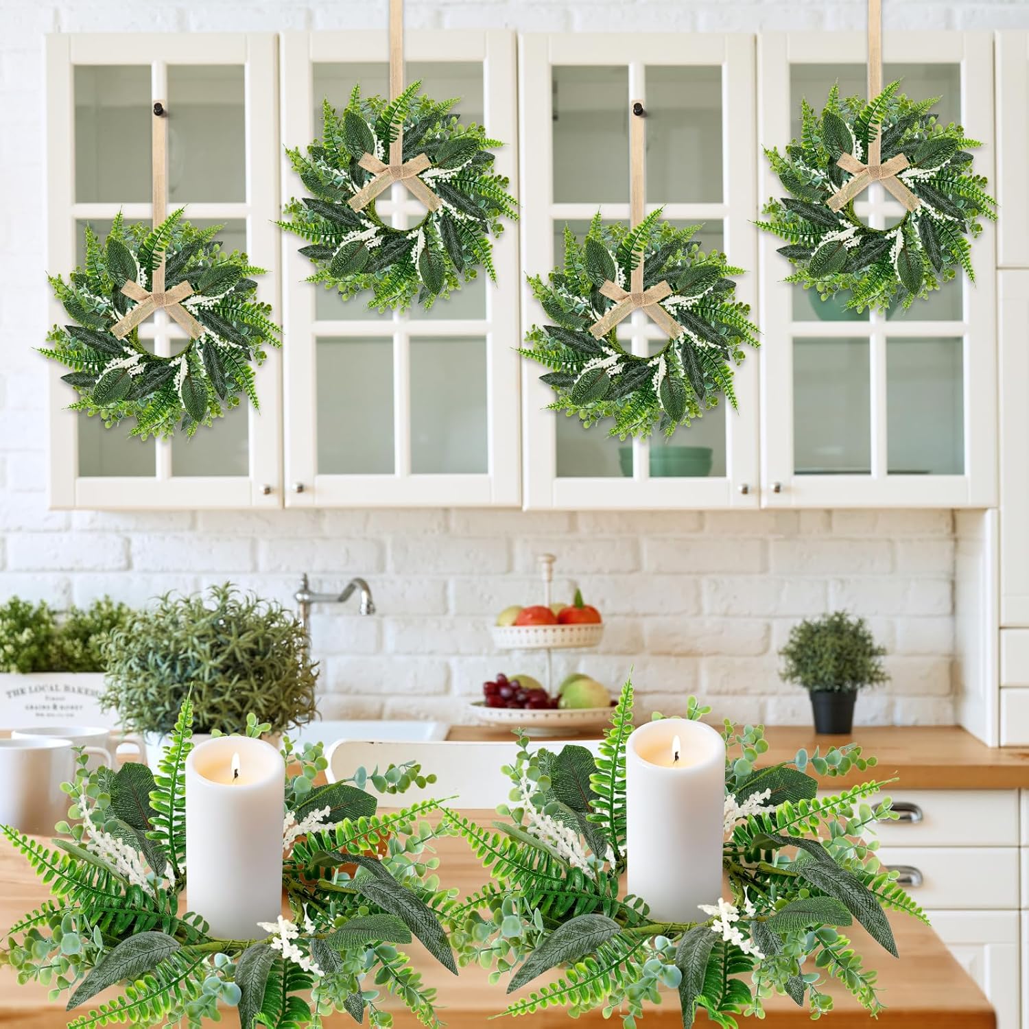 4pcs 9 Mini Eucalyptus Wreaths for Cabinet Decor