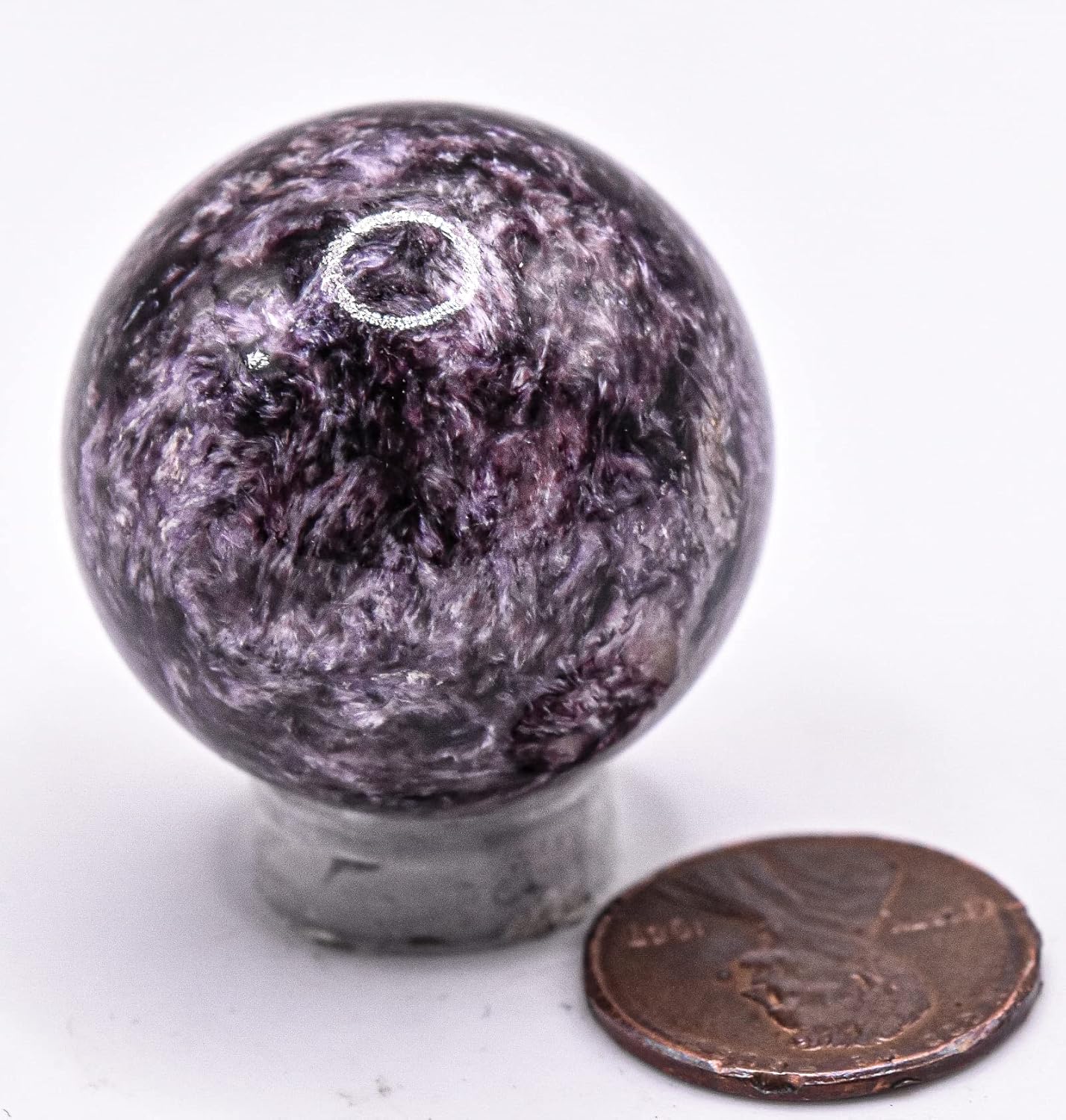 30mm Purple Charoite Sphere with Orange Inclusions Decor Ball - Russia