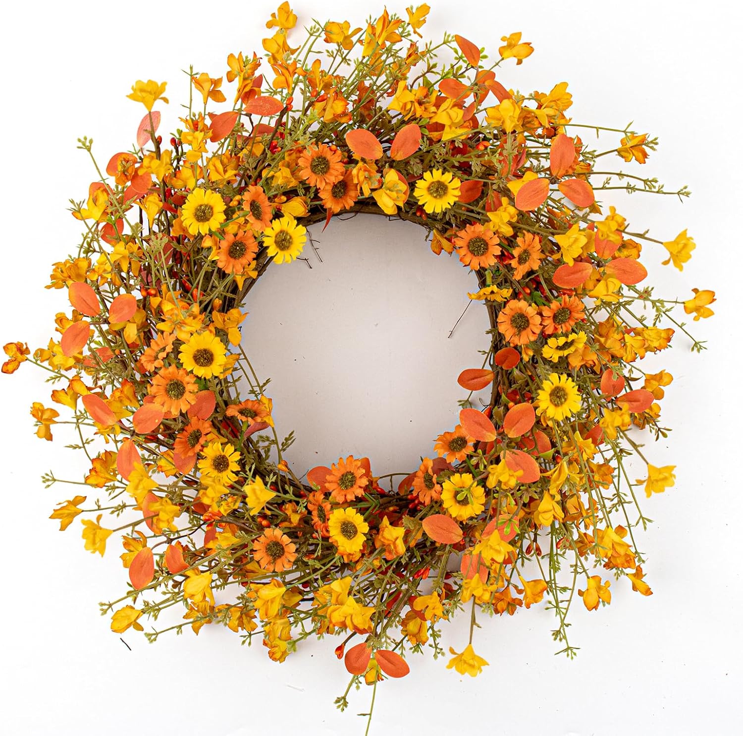 18 Inches Rustic Fall Wreath with Wildflowers and Boxwood