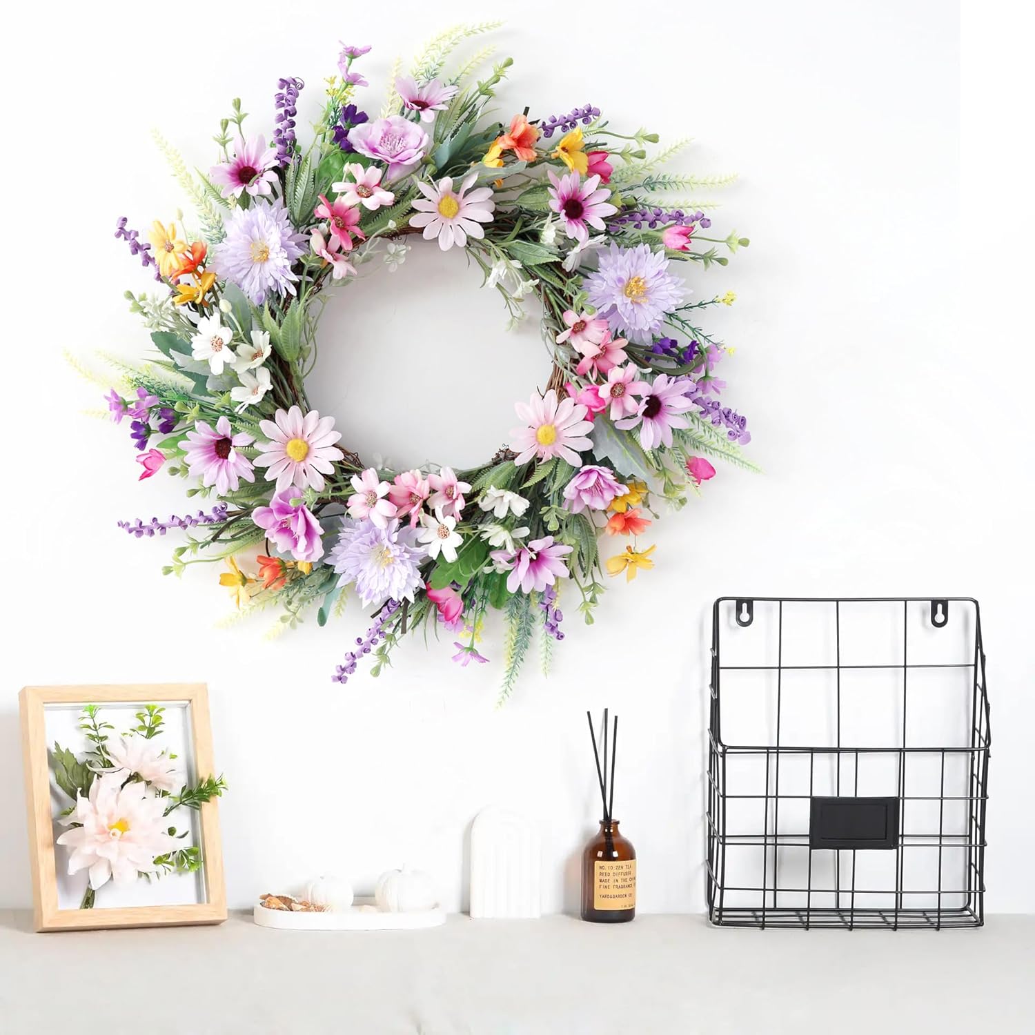 20 Inch Purple Wildflower Summer Wreath Front Door Decor
