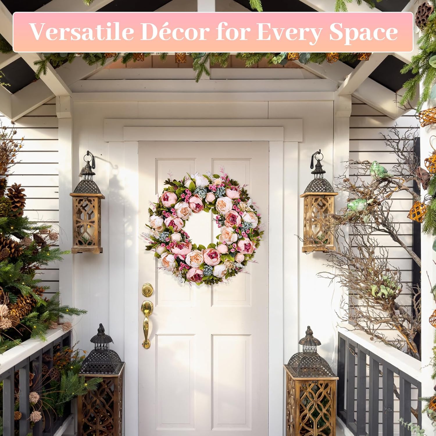 22 Inch Handmade Peony Wreath for Front Door