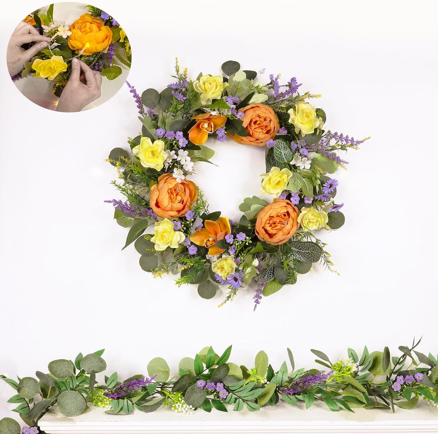 22 Inch Peony Spring Wreath for Front Door
