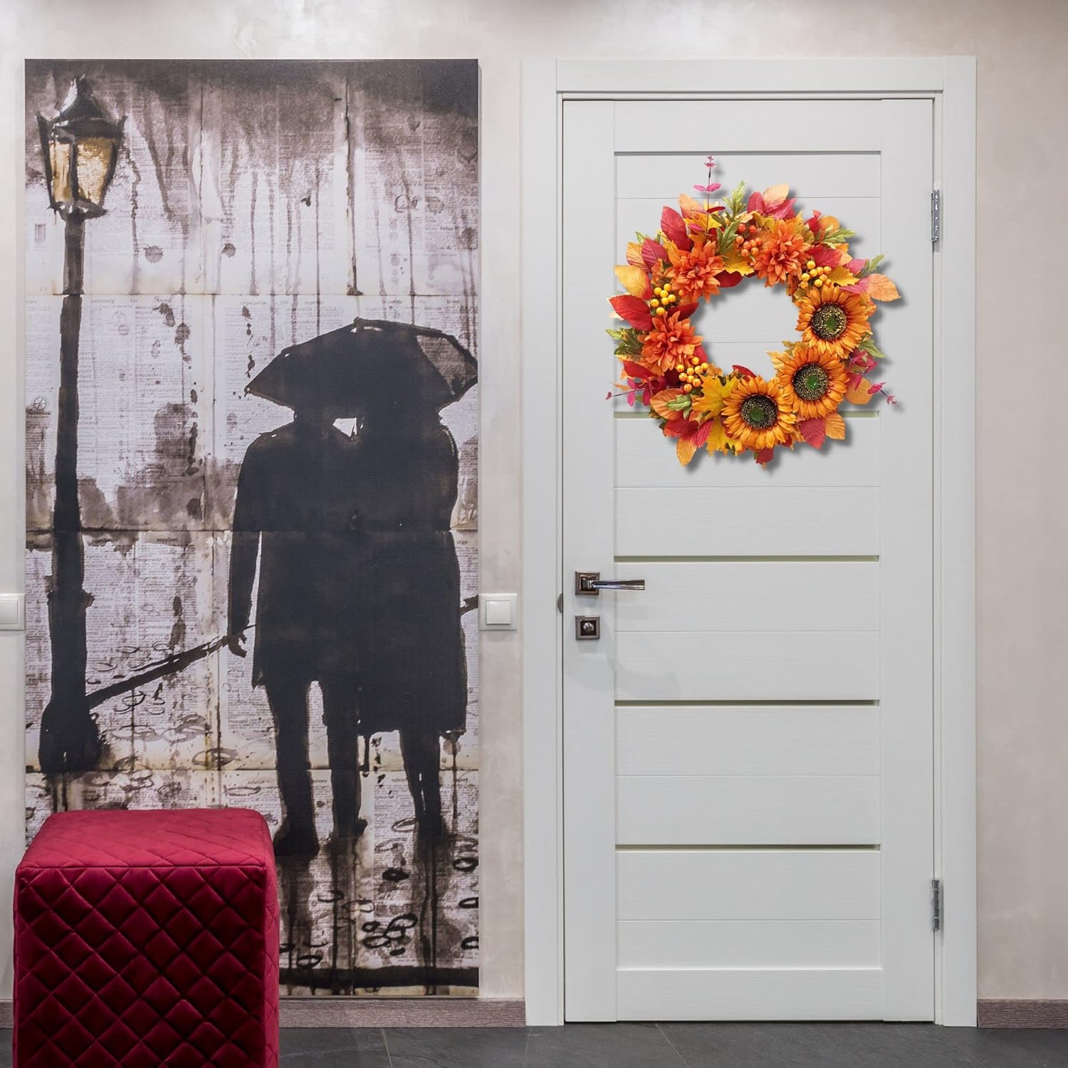 20 Inch Sunflower Wreath Fall Door Decor