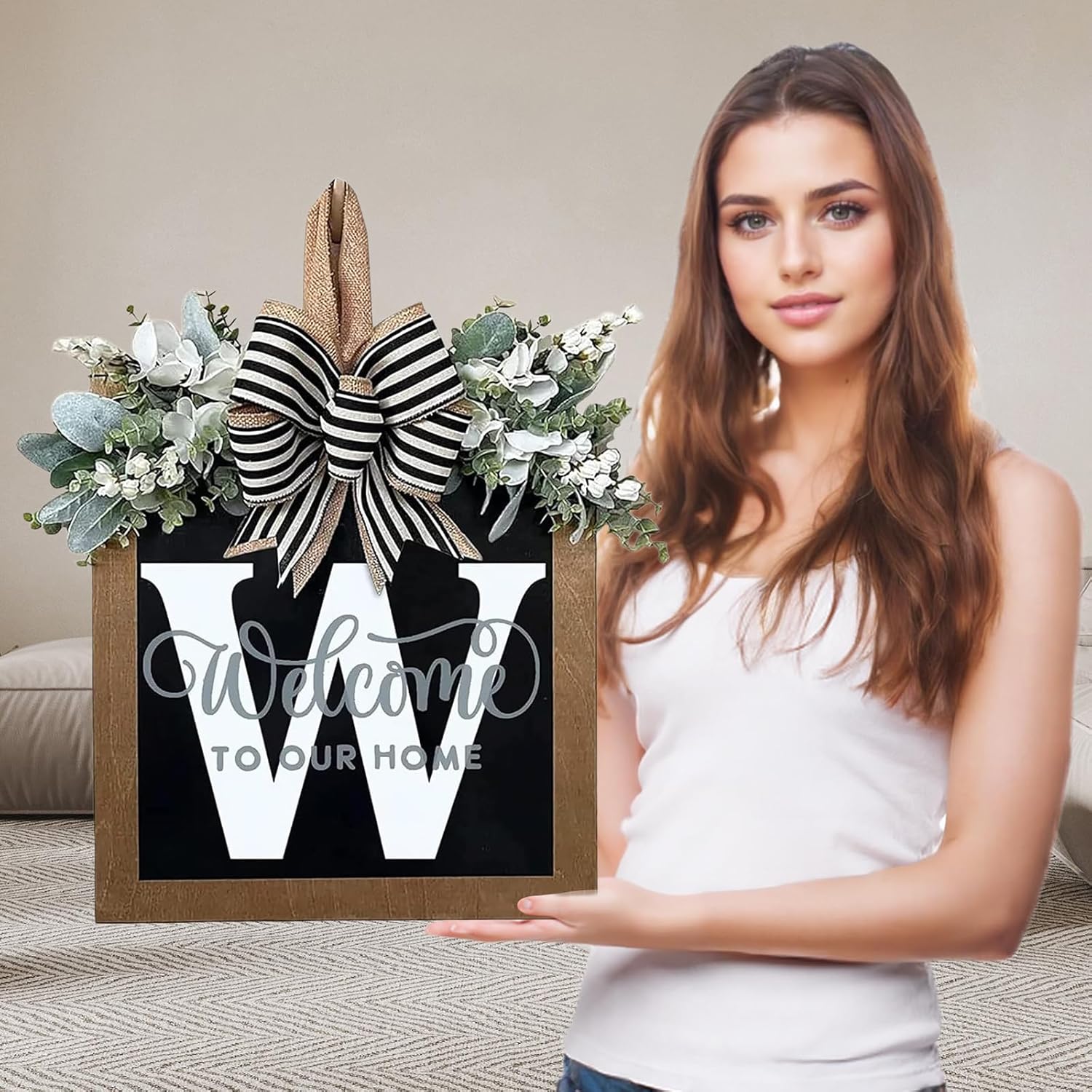 Ultra Large 14 Inch Front Door Wreath with Welcome Sign