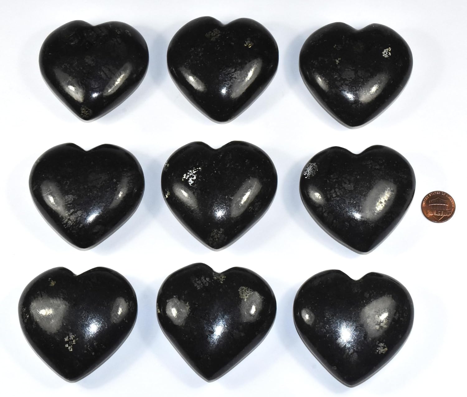 25 Inch Nuummite Carved Heart Crystal Decor Pair with Stand