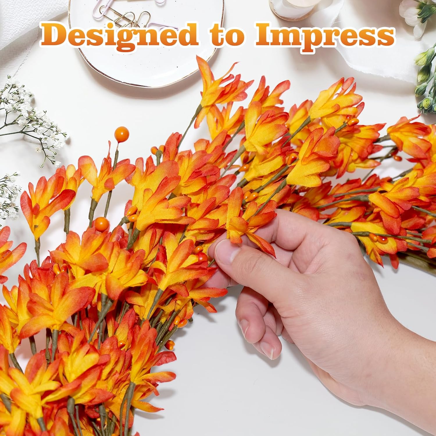 20 Inch Artificial Forsythia Flower Wreath Orange