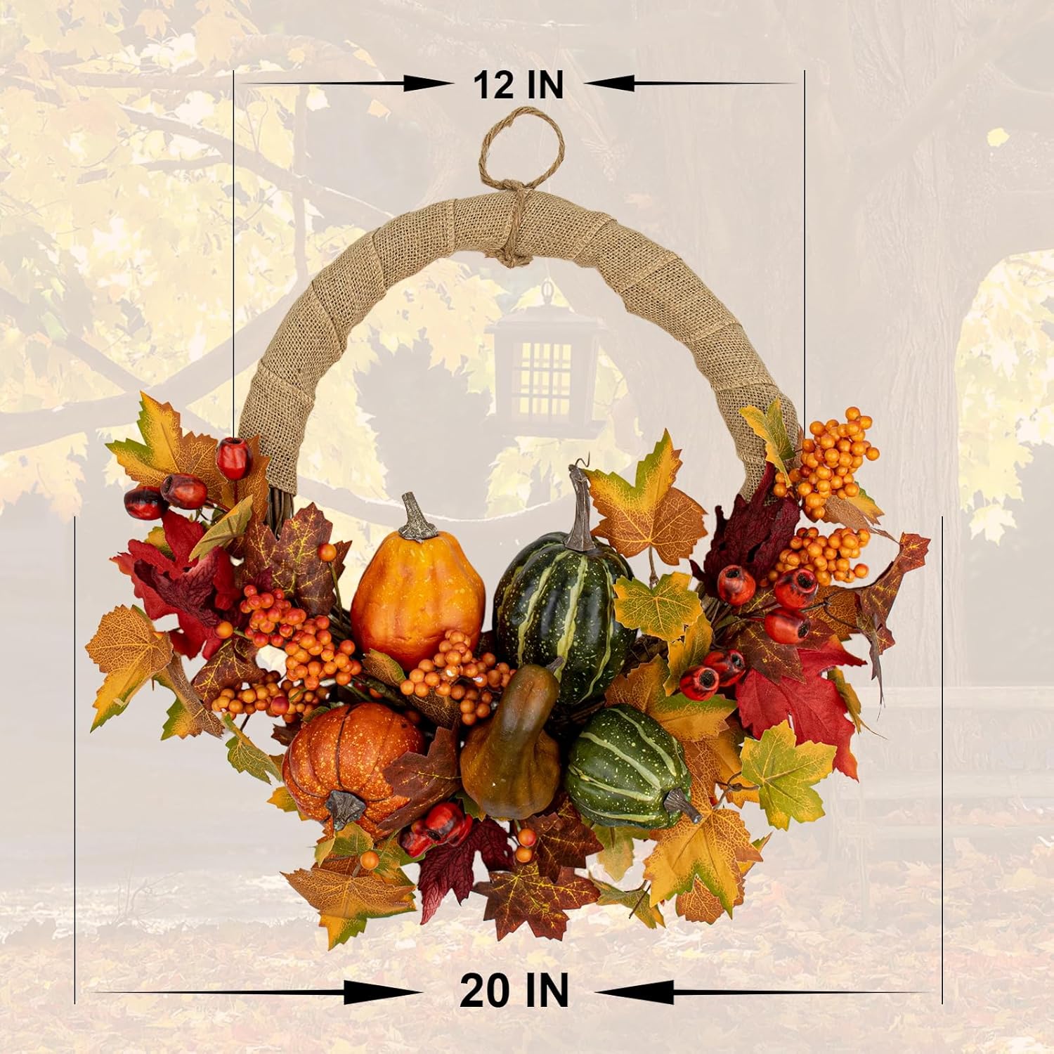 LLZLL 20 Inch Autumn Wreath with Pumpkins Berries Leaves