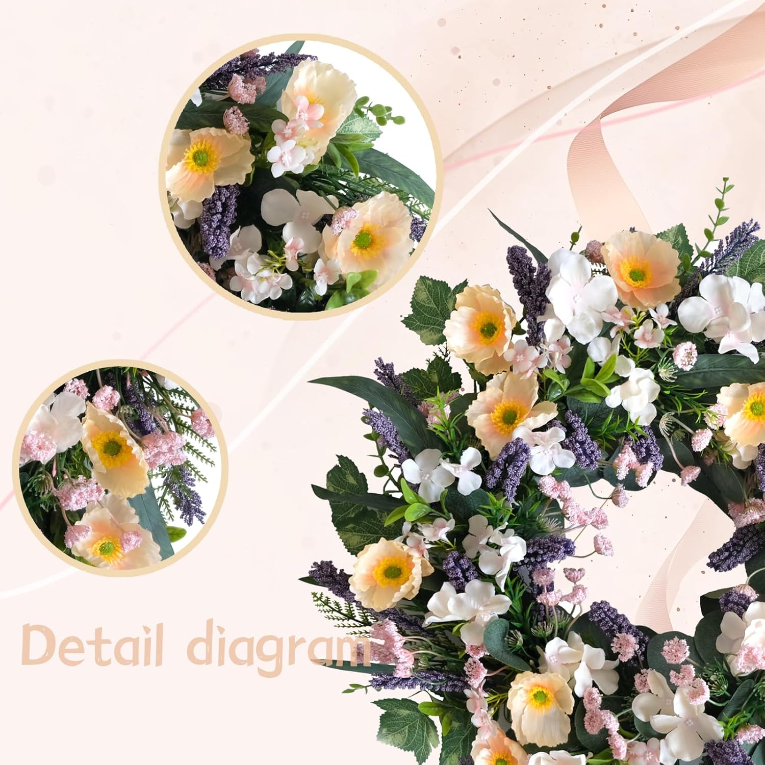 Vivimemo 24-inch Spring Wreath for Home Decor