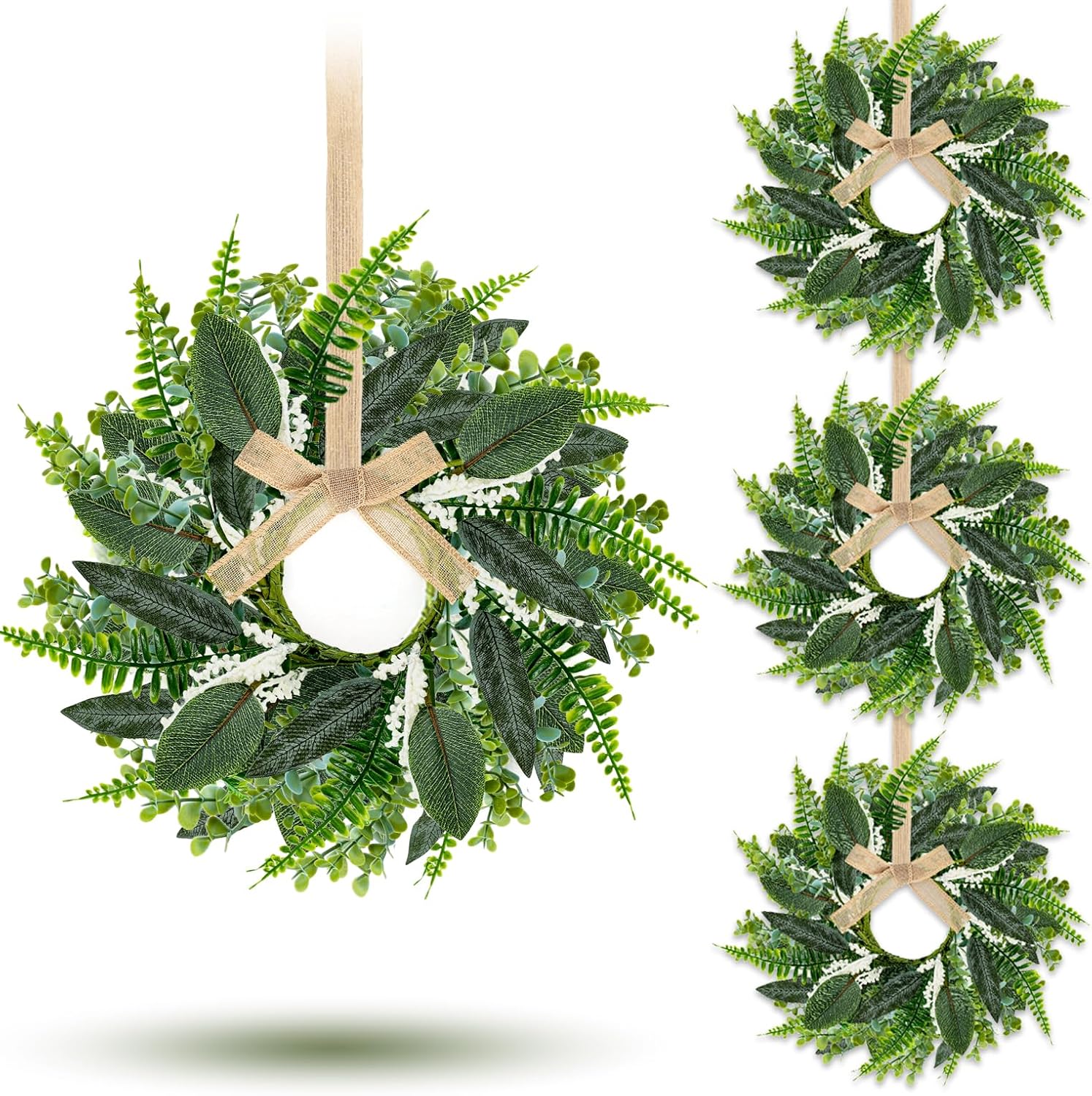 4pcs 9 Mini Eucalyptus Wreaths for Cabinet Decor