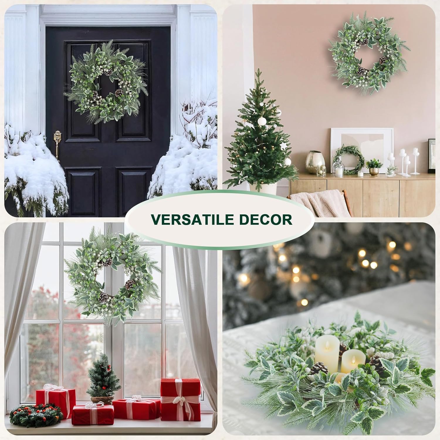 Winter Christmas Wreath for Front Door 20 Inches