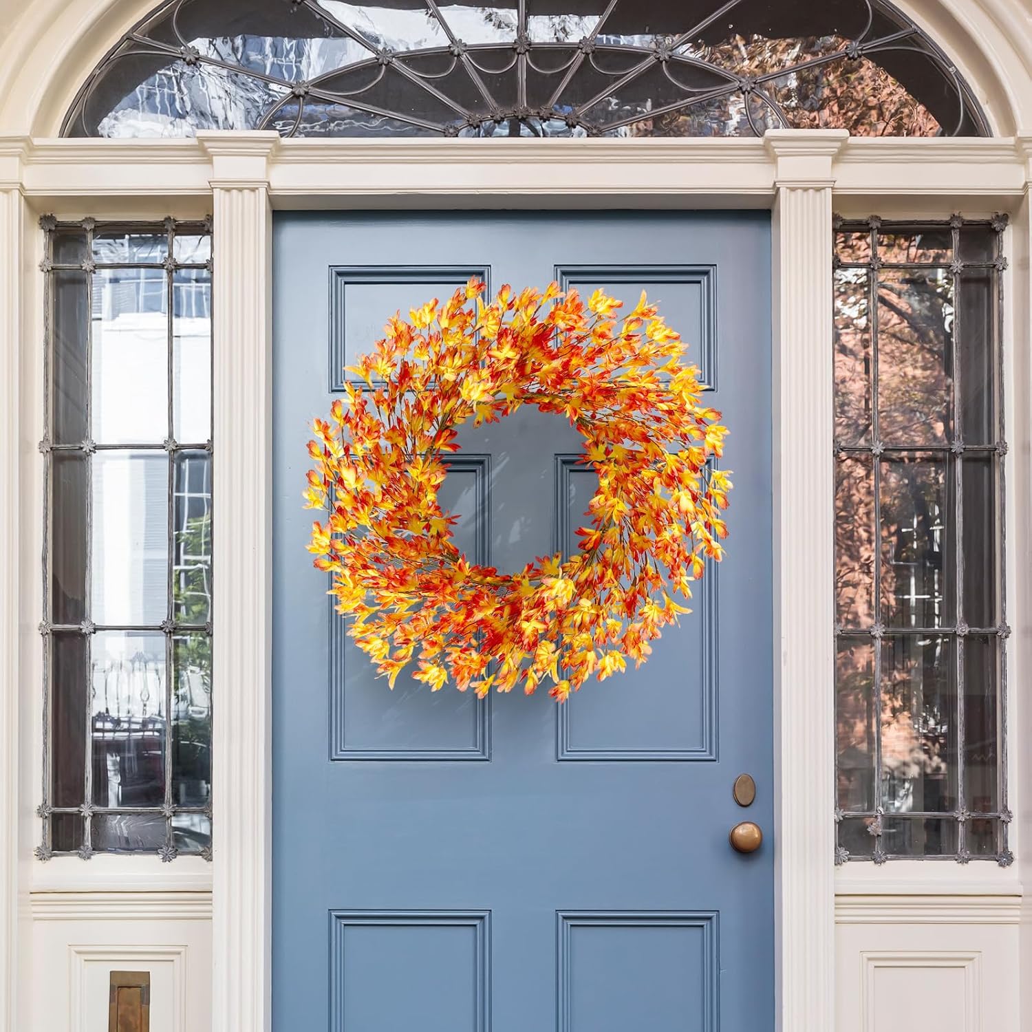 20 Inch Artificial Forsythia Flower Wreath Orange