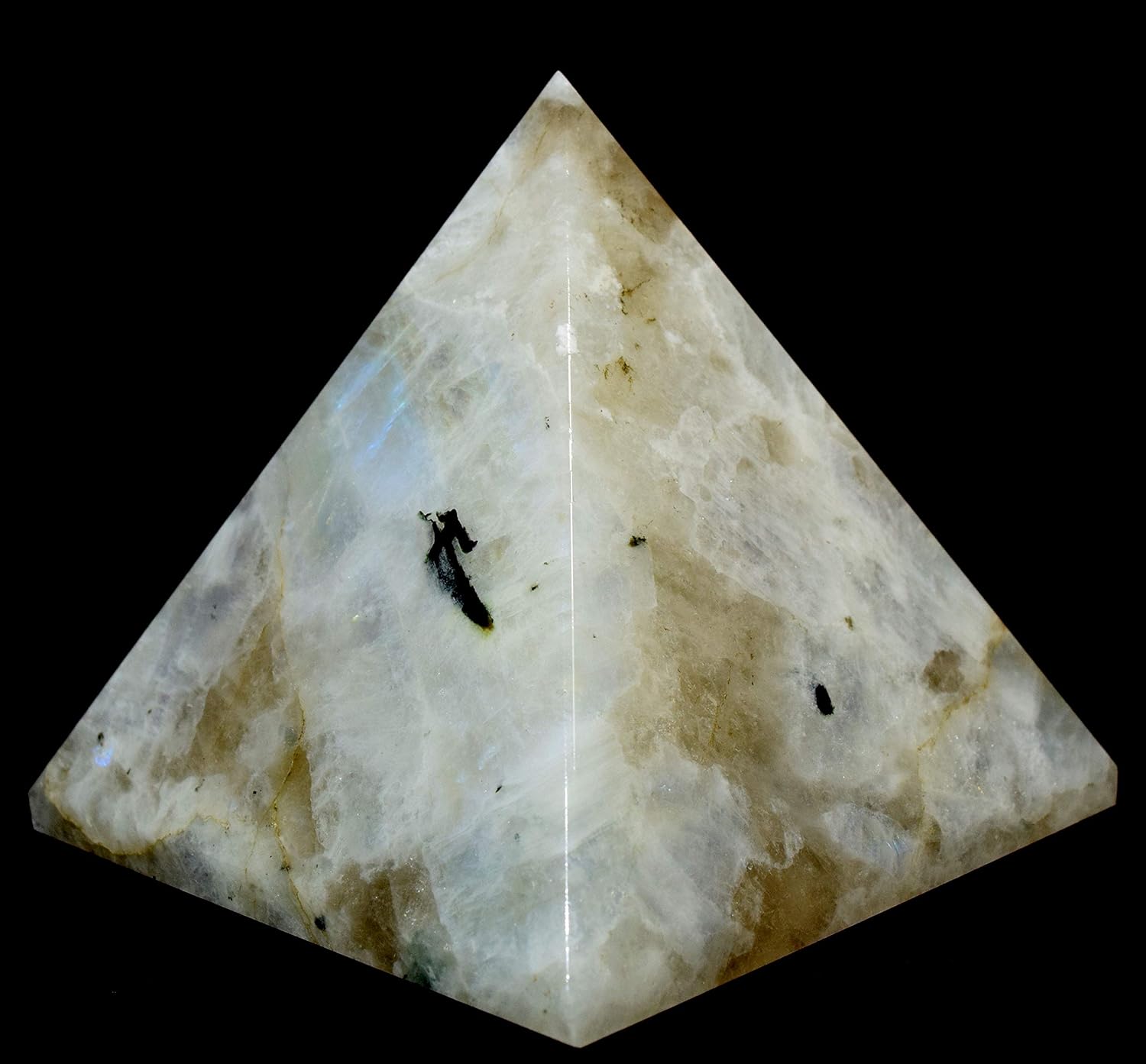 HC Set 79mm Rainbow Moonstone Pyramid Clear Quartz Cabochon