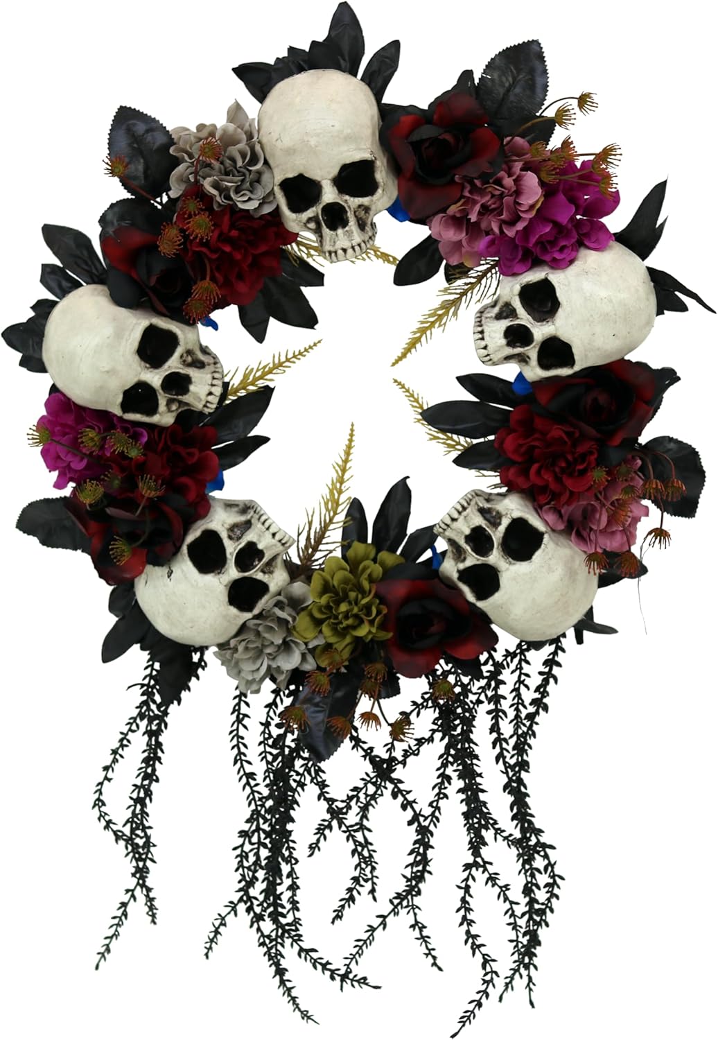 Haunted Hill Farm 24-Inch Halloween Wreath with Skulls and Vines