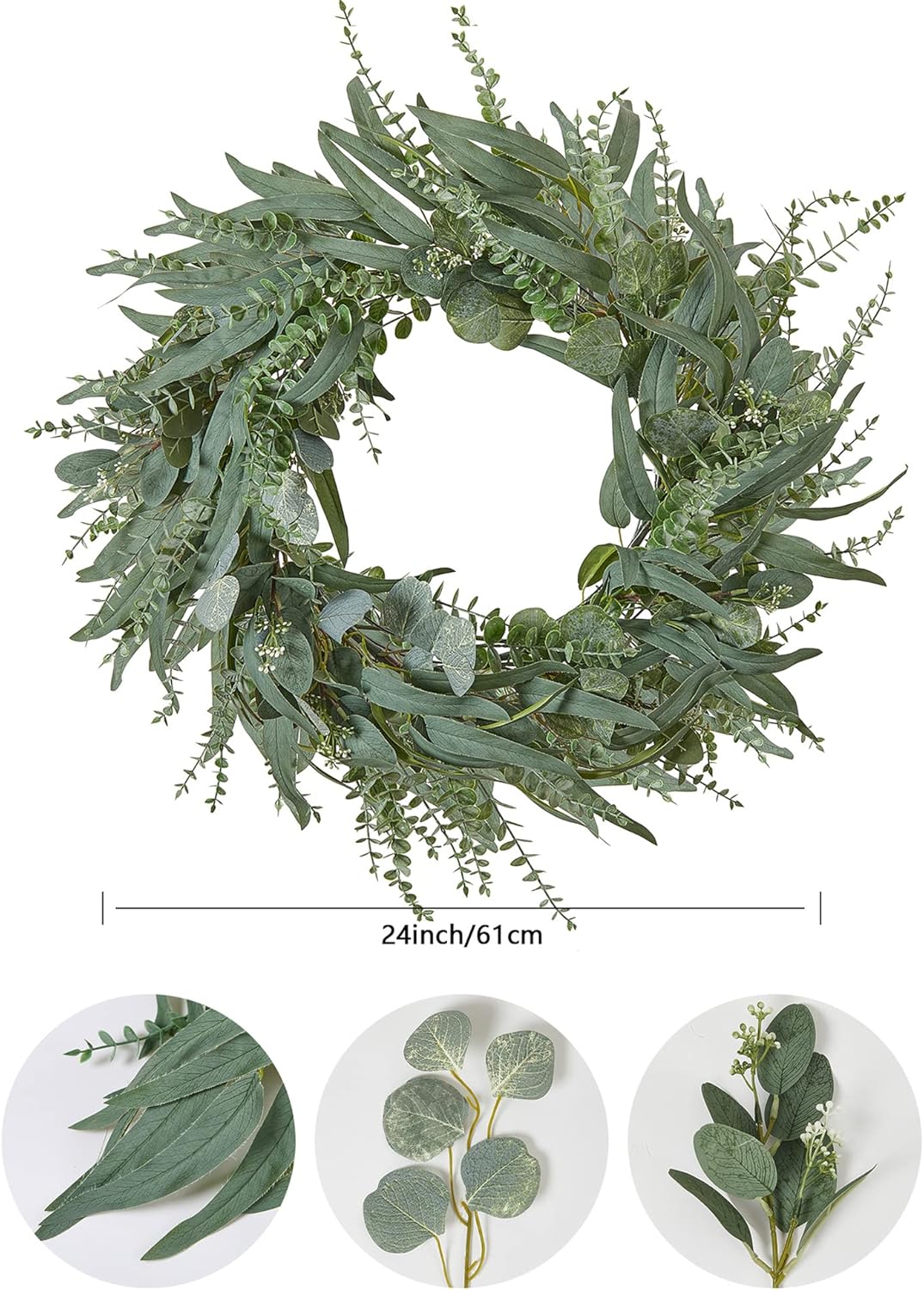 24 Inch Eucalyptus Wreath for Front Door Decor