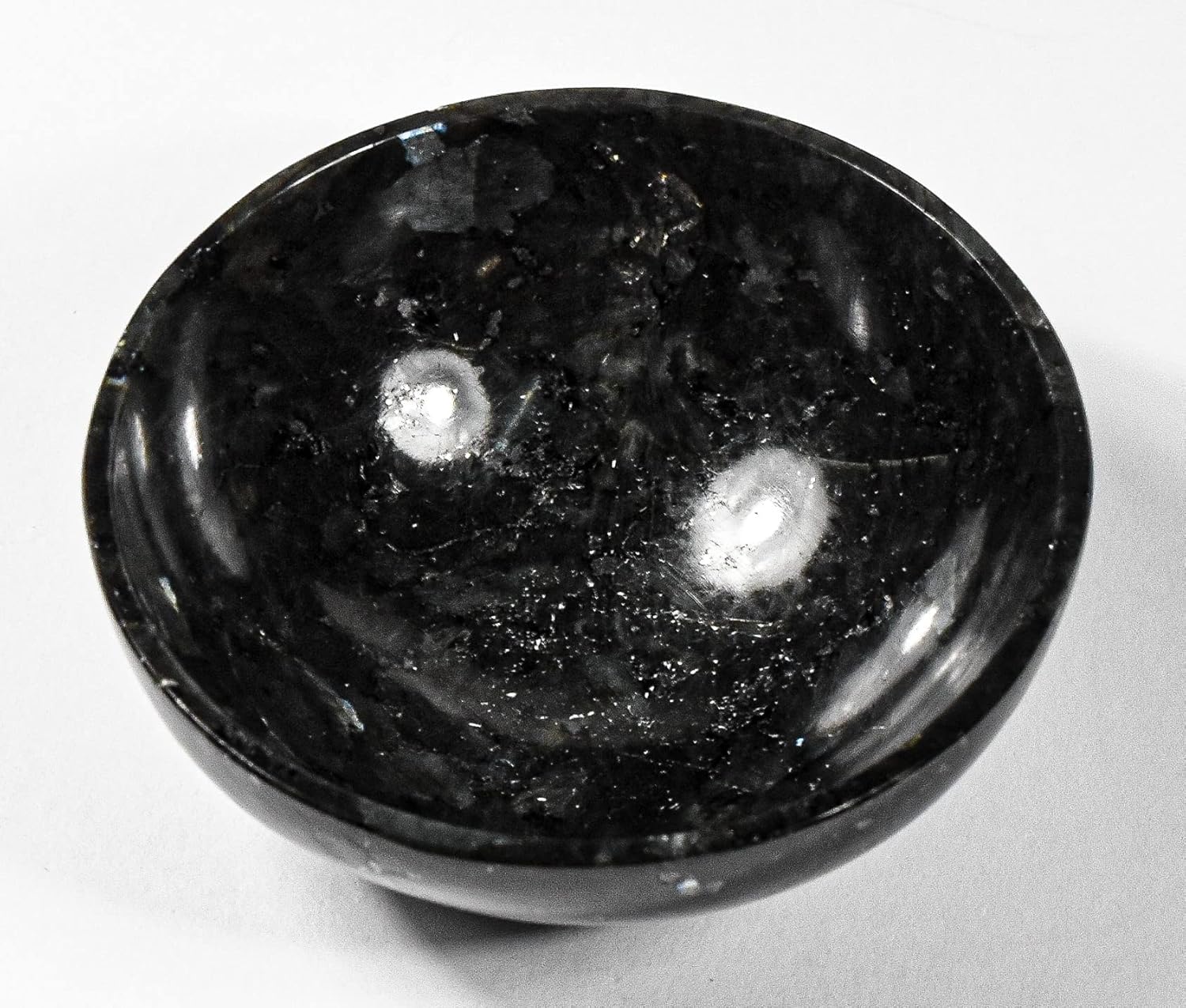3 Inch Black Larvikite Gemstone Bowl with Moonstone Mix