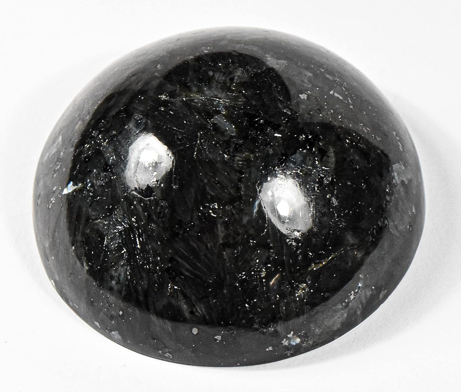 3 Inch Black Larvikite Gemstone Bowl with Moonstone Mix