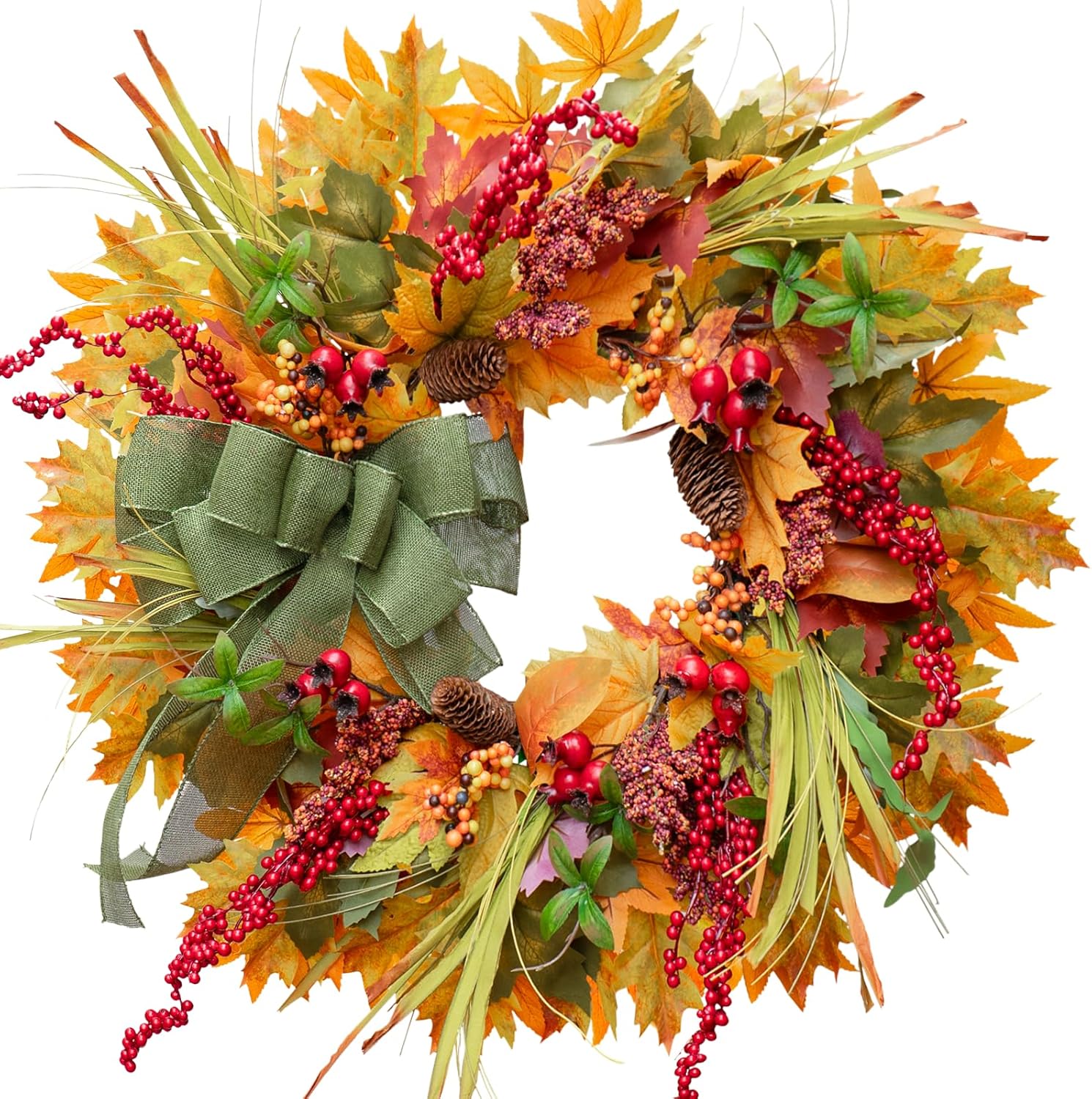 24 Inch Artificial Fall Wreath for Front Door