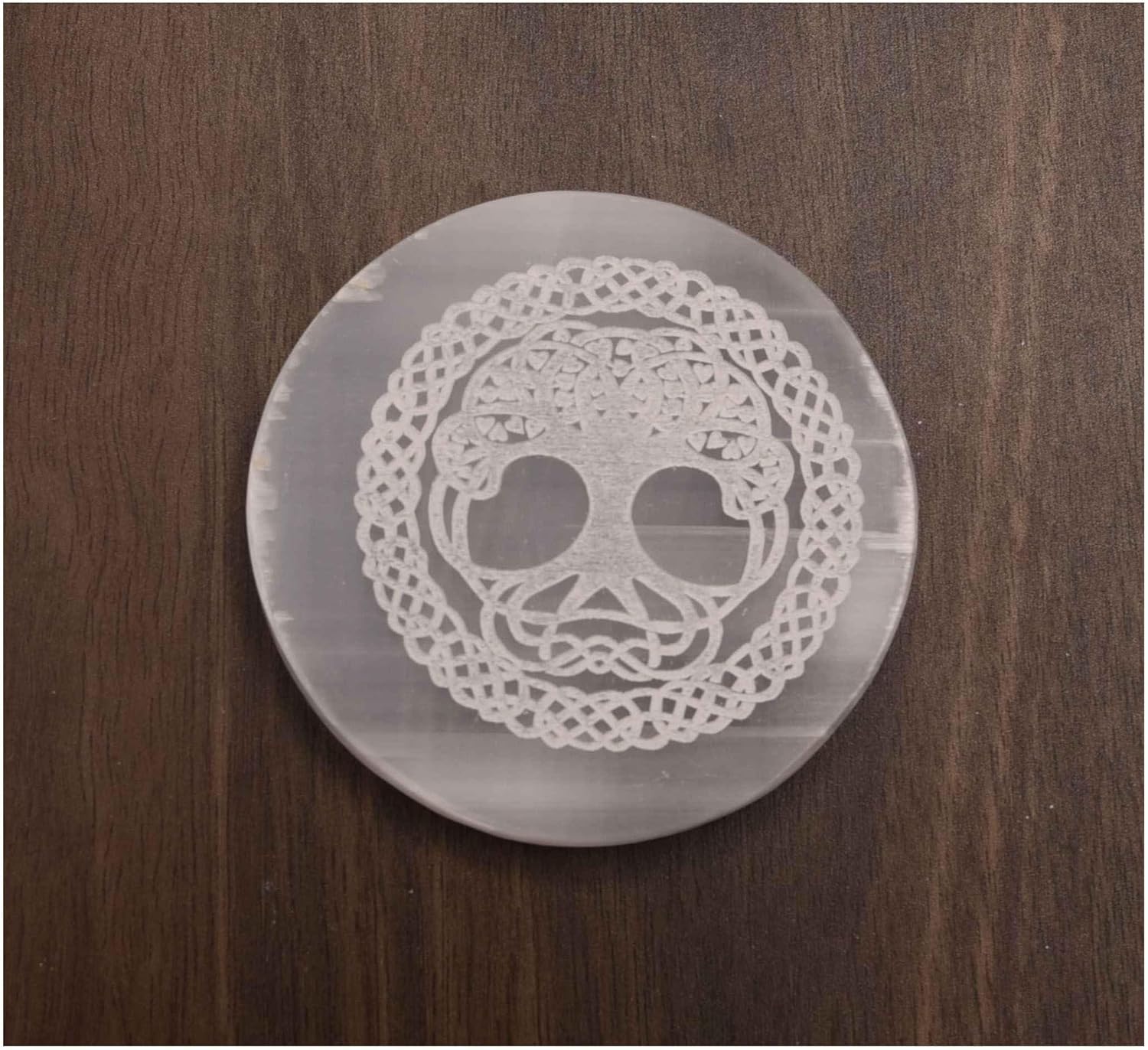 Flower Of Tree Symbol Engraved Selenite Plate