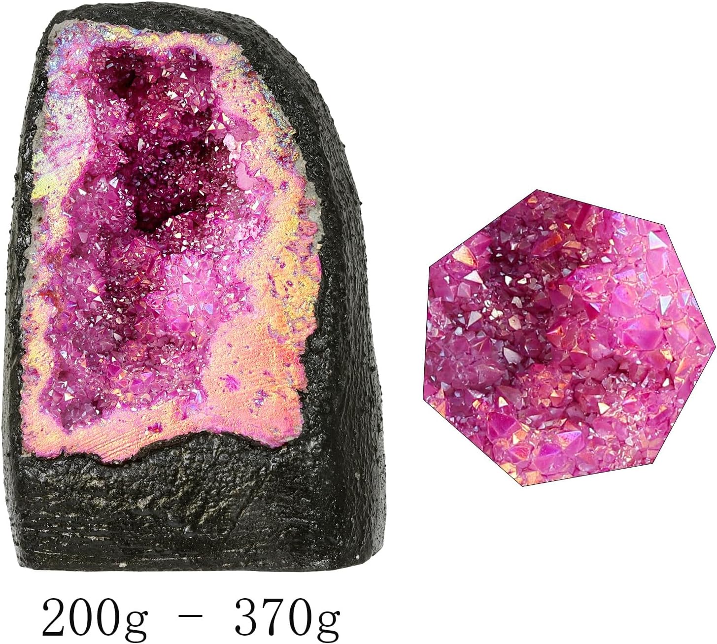 TUMBEELLUWA Large Fuchsia Titanium Coated Crystal Geode Stone Decor