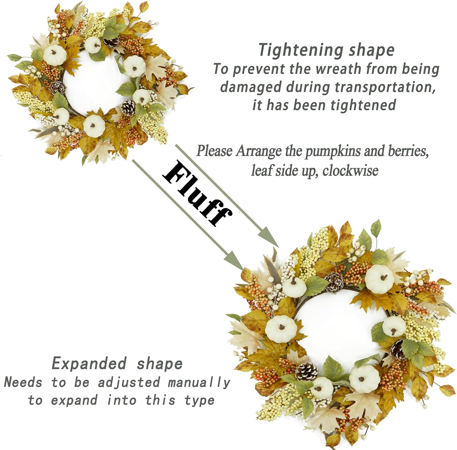 22 Artificial Fall Wreath with Pumpkin and Maple Leaves