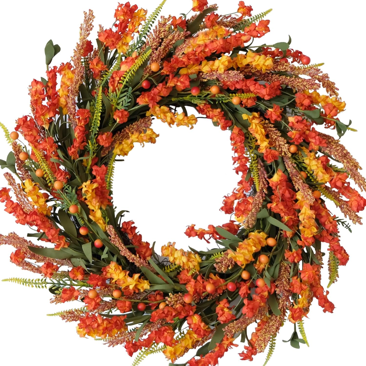 22 Inch Fall Wreath with Forsythia Flowers and Berries