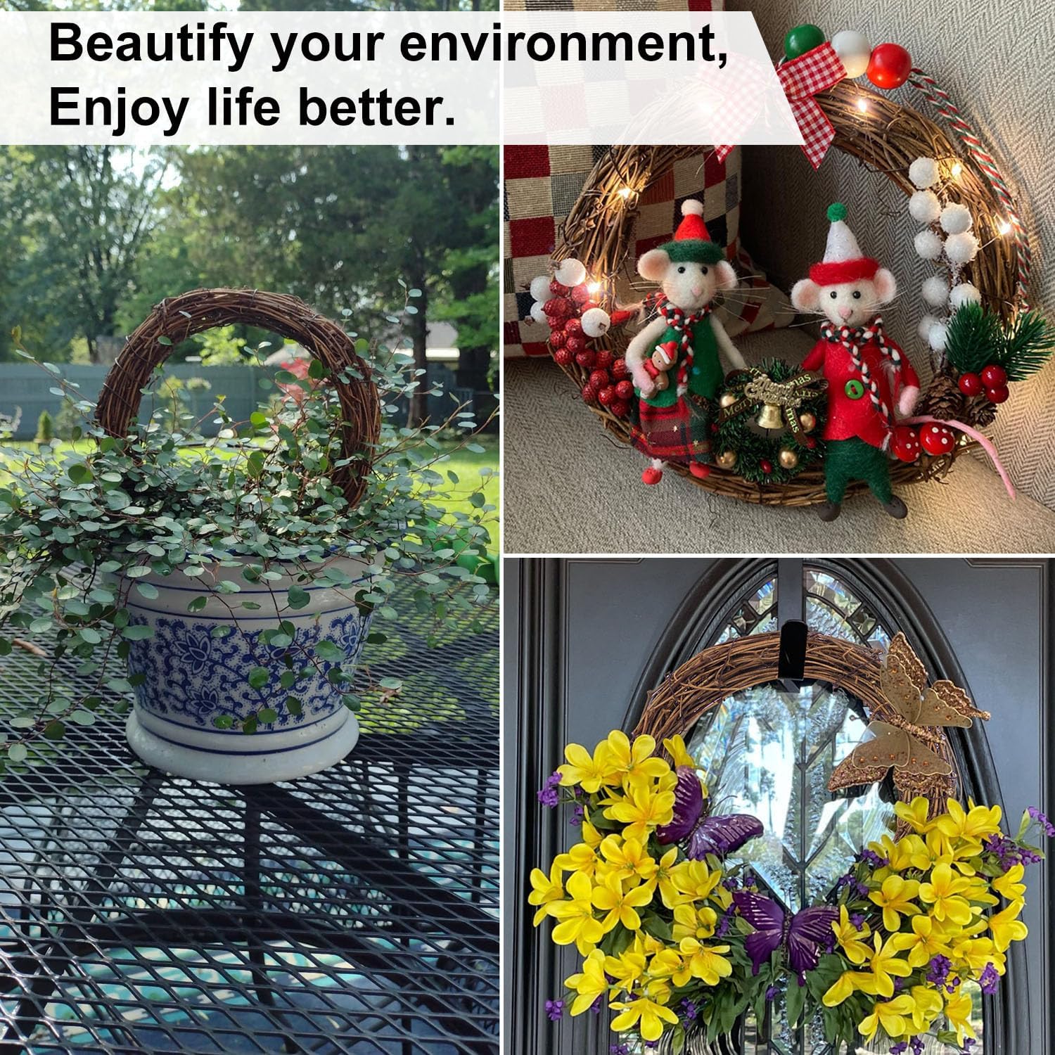 7pcs 10 Inch Natural Rattan Wreath for Home Decor