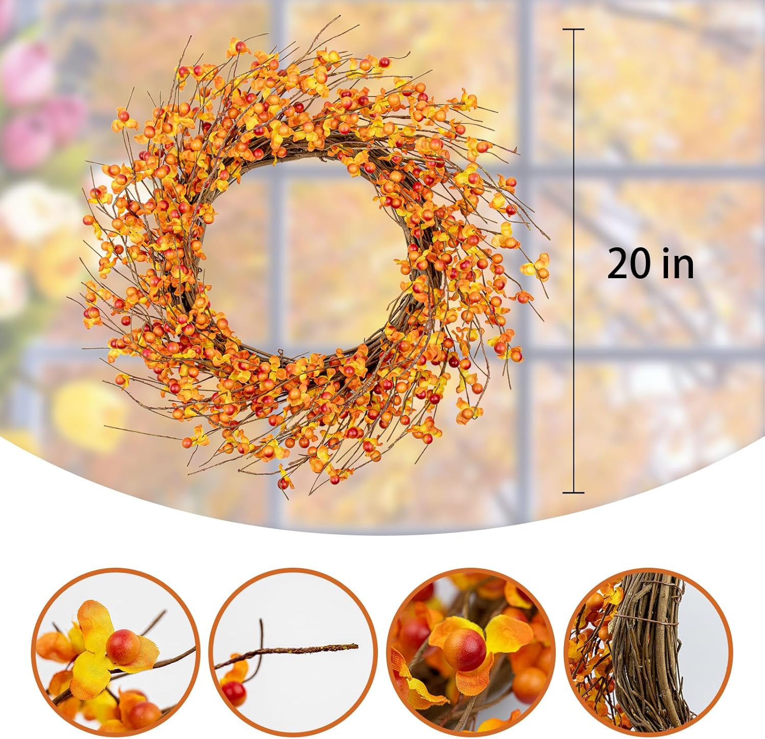 20 Inch Artificial Autumn Wreath for Front Door